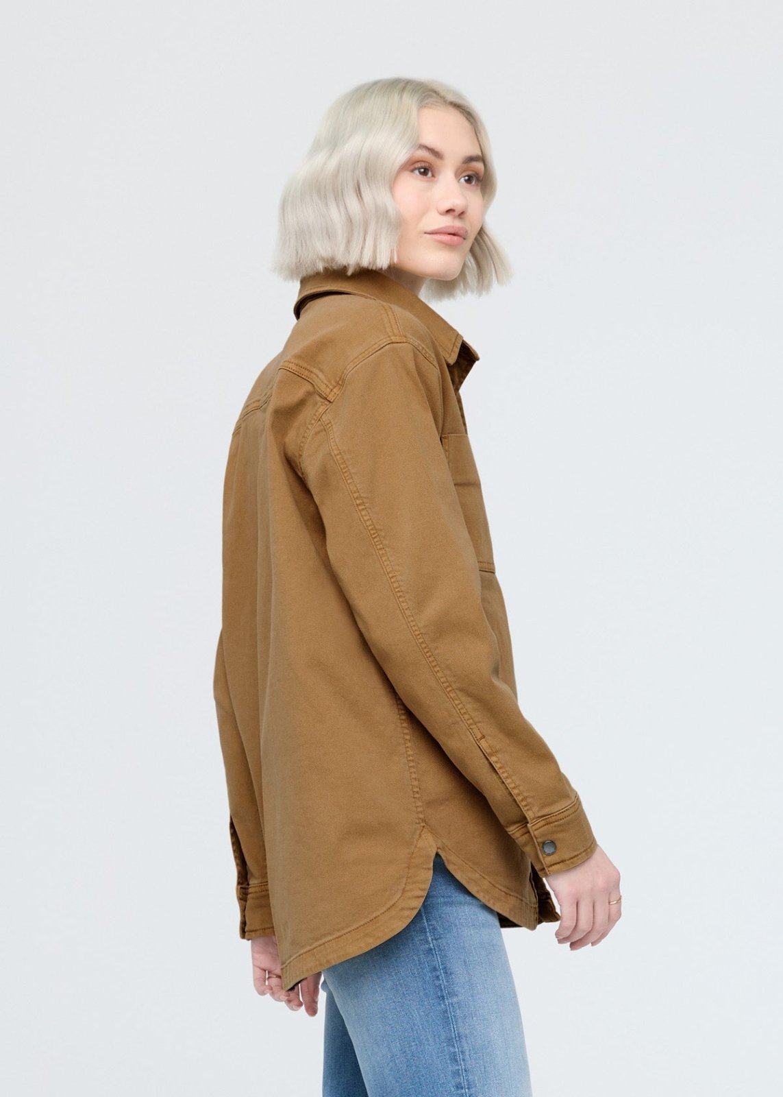 women's camel twill overshirt side