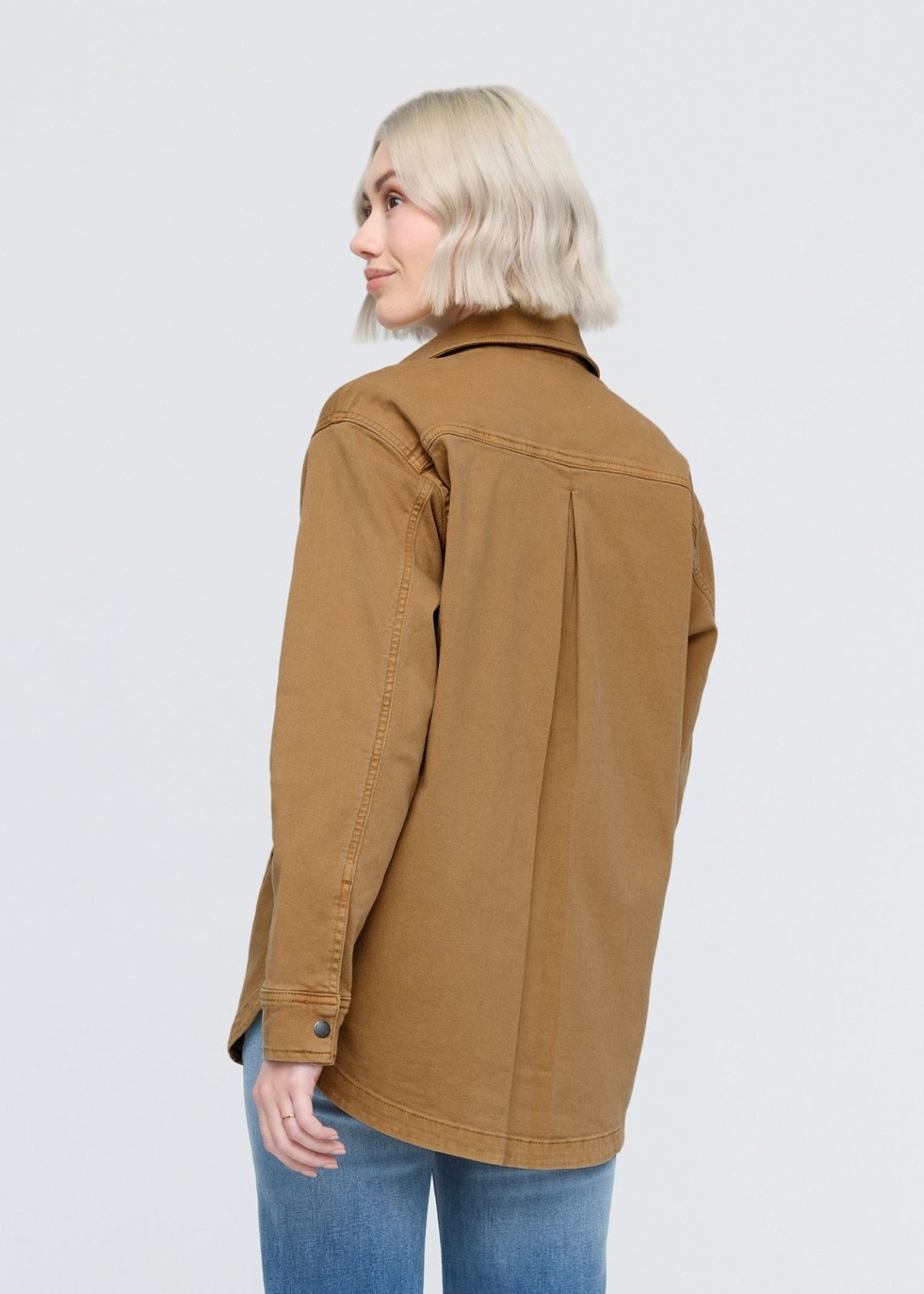 women's camel twill overshirt back