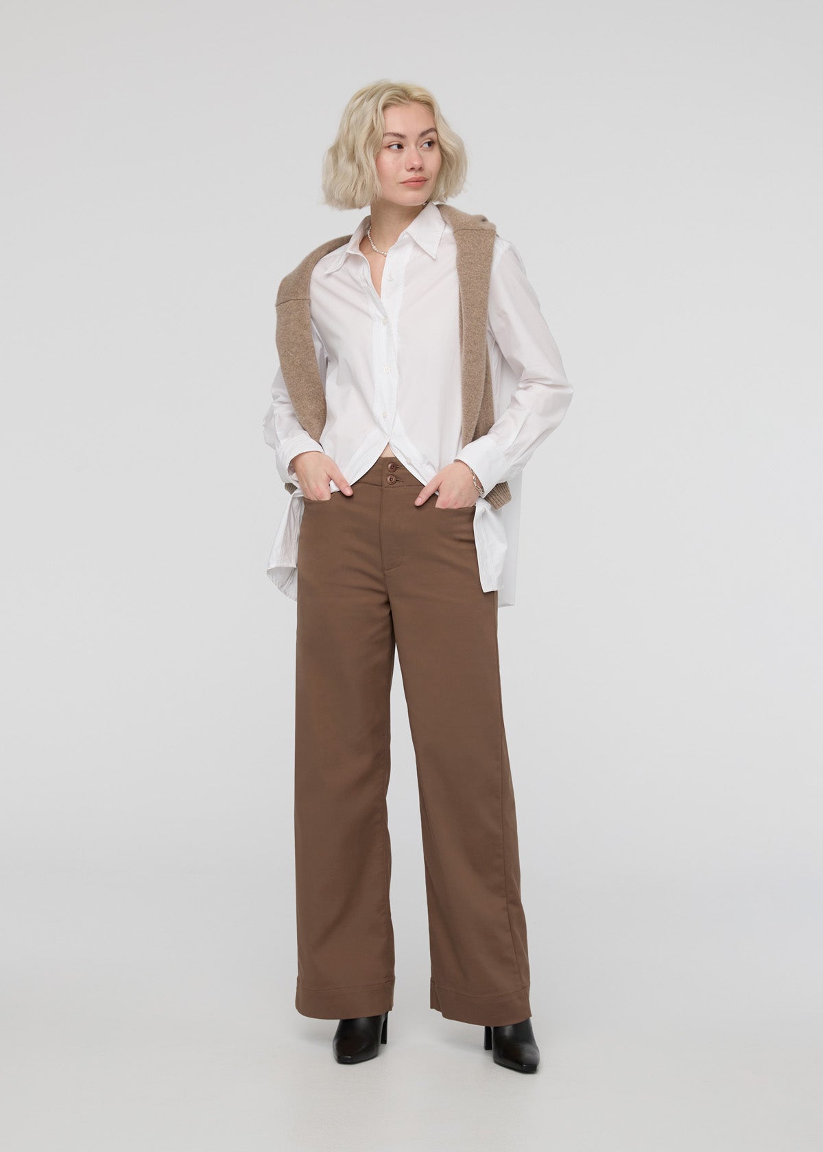 womens khaki high rise wide leg trouser full body