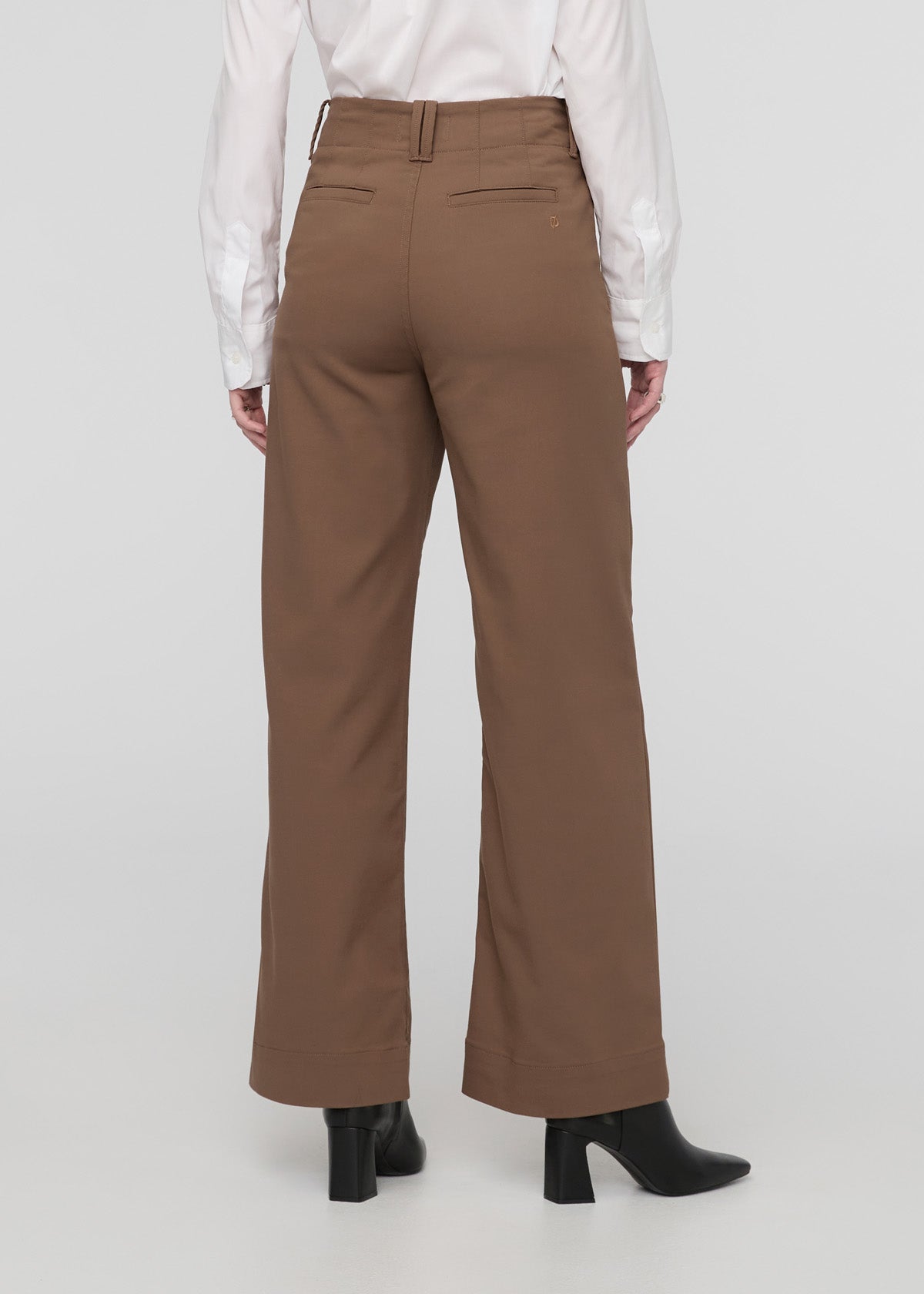 womens khaki high rise wide leg trouser back