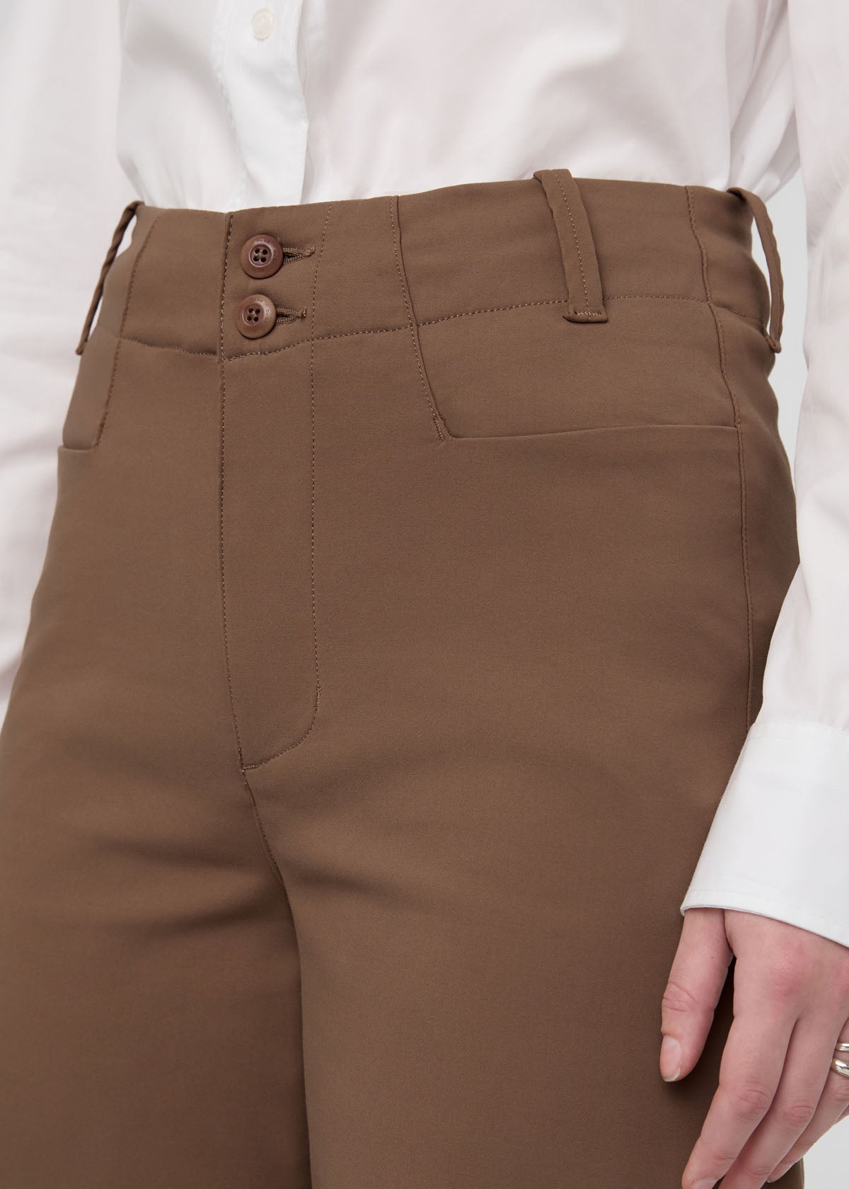 womens khaki high rise wide leg trouser front waistband