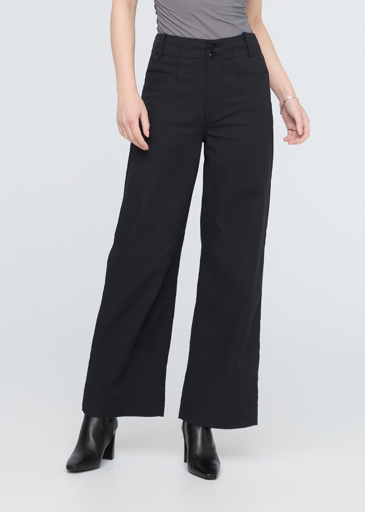 womens black high rise wide leg trouser front