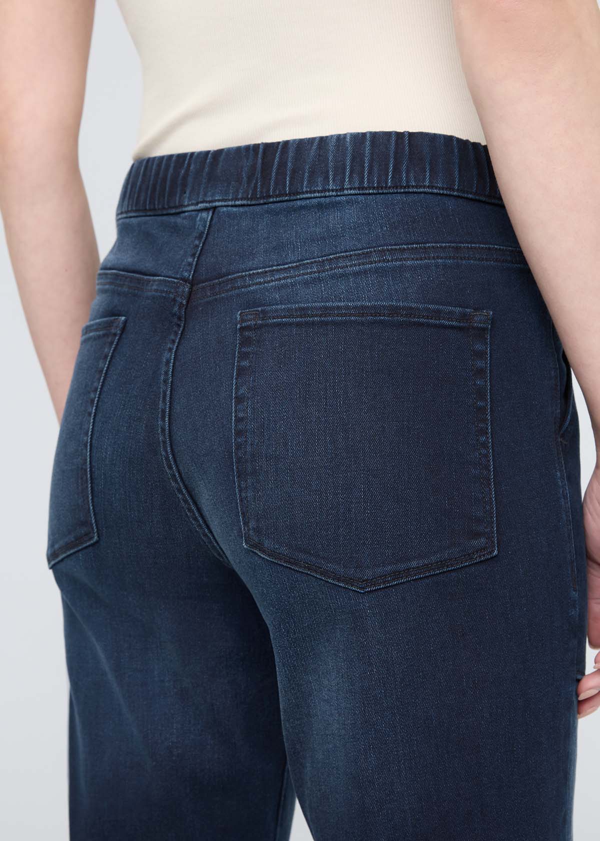 womens meteorite relaxed denim pull on pants back pocket detail