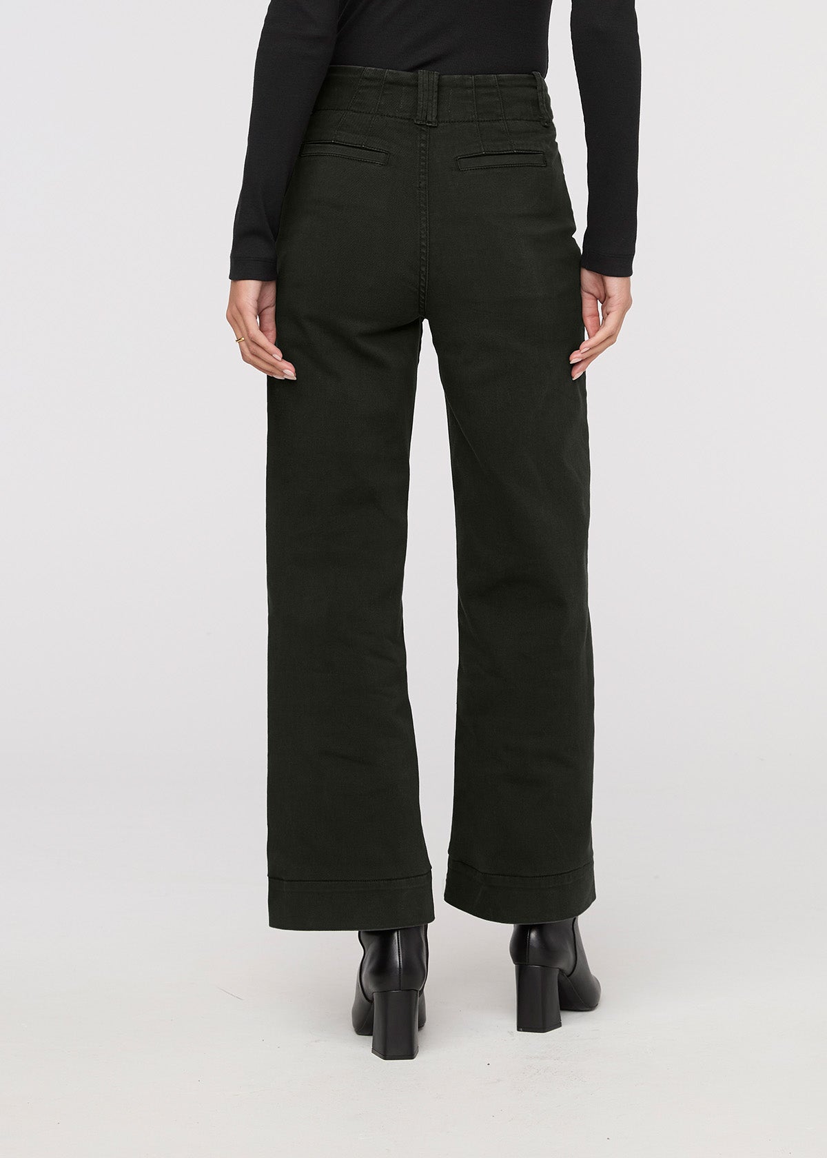 womens dark green high rise trouser back