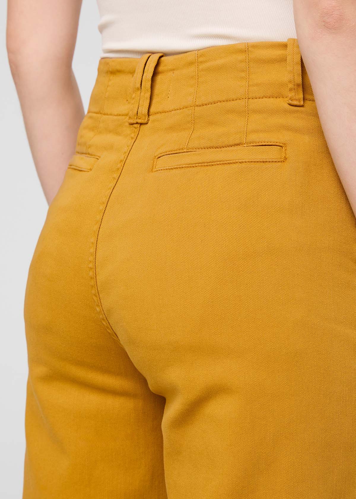womens yellow high rise trouser back pocket detail