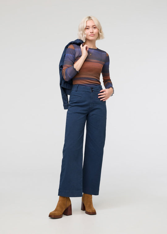 Women's Dark Blue High Rise Twill Trouser