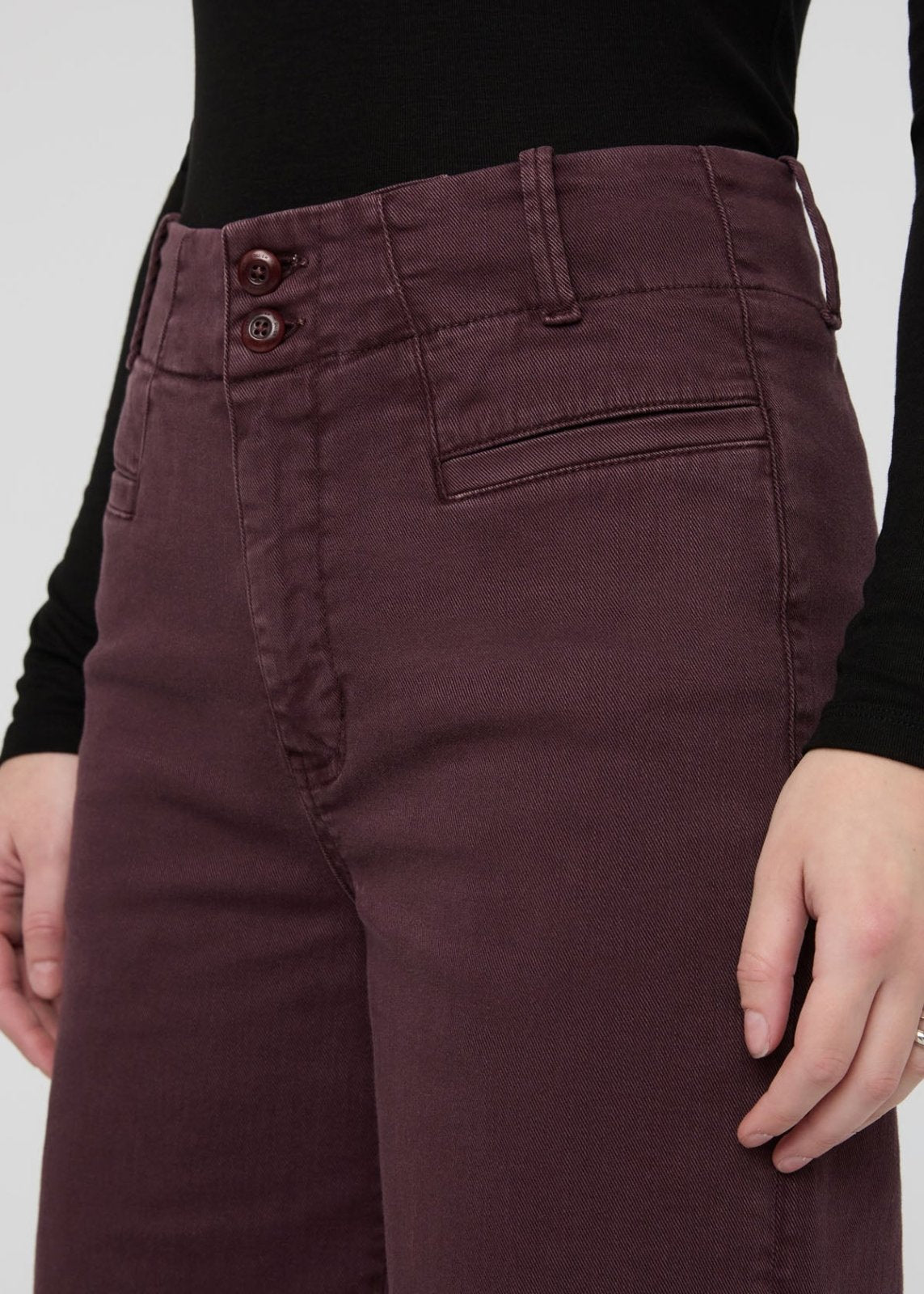 womens raisin high rise twill trouser front waistband