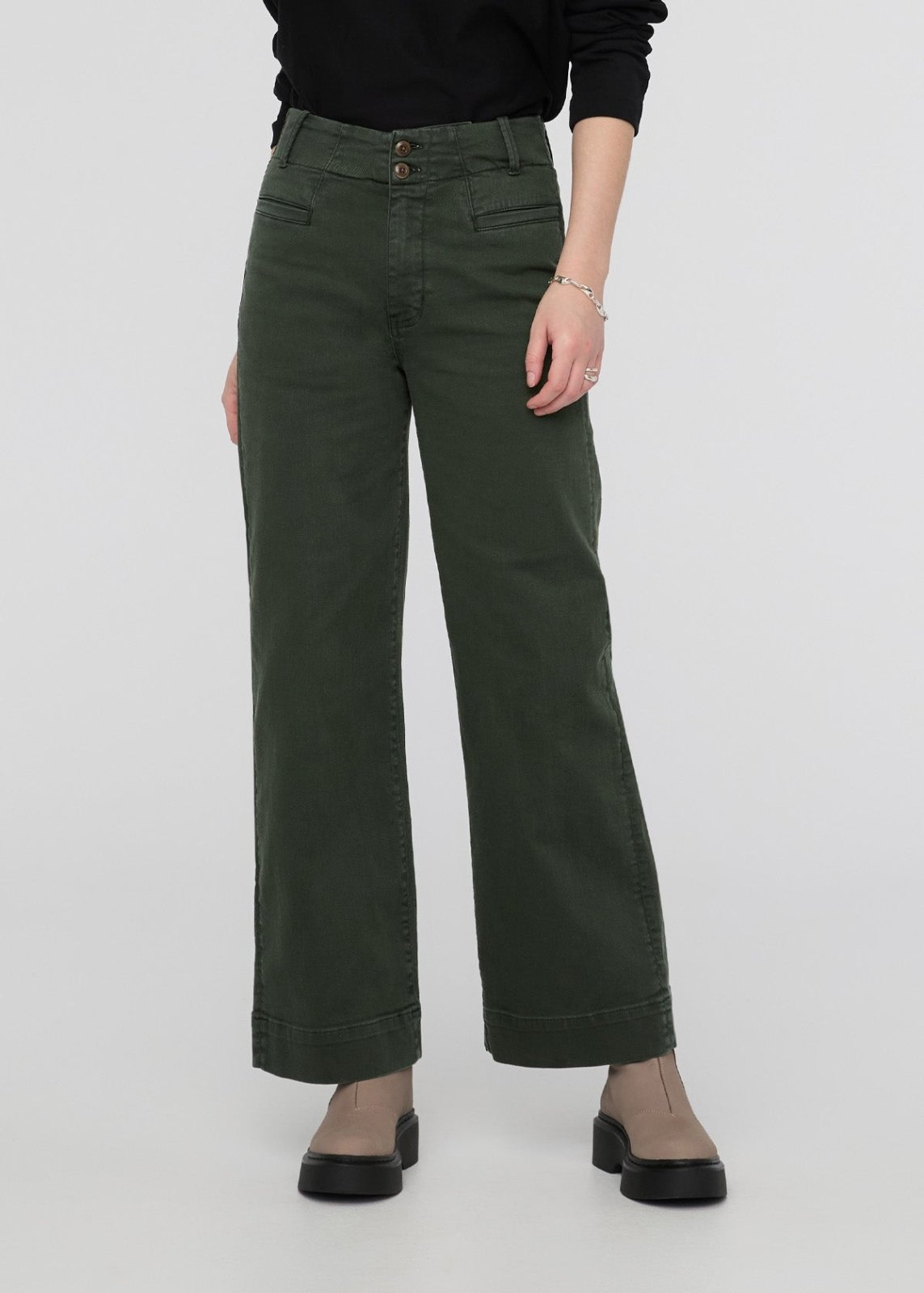 womens peat high rise twill trouser front