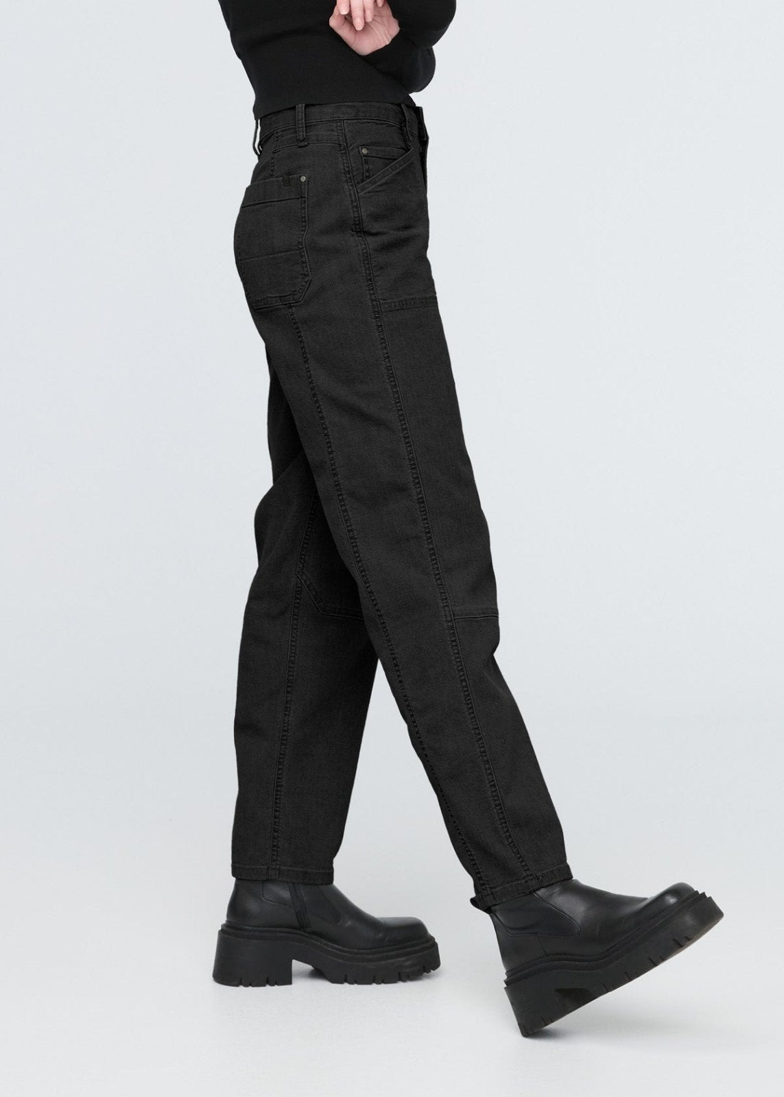 womens stretch canvas black utility pants side