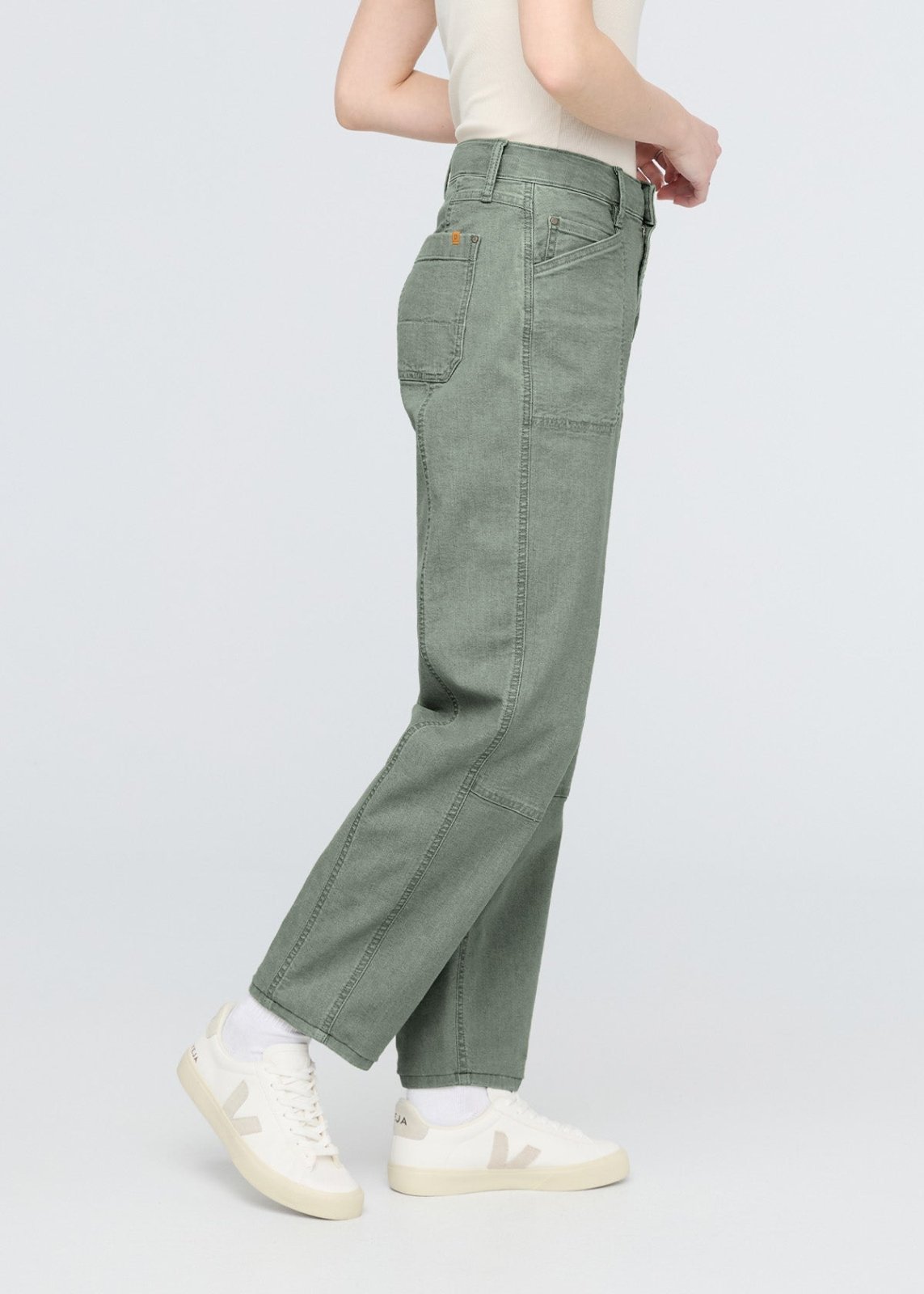 womens stretch canvas green utility pants side