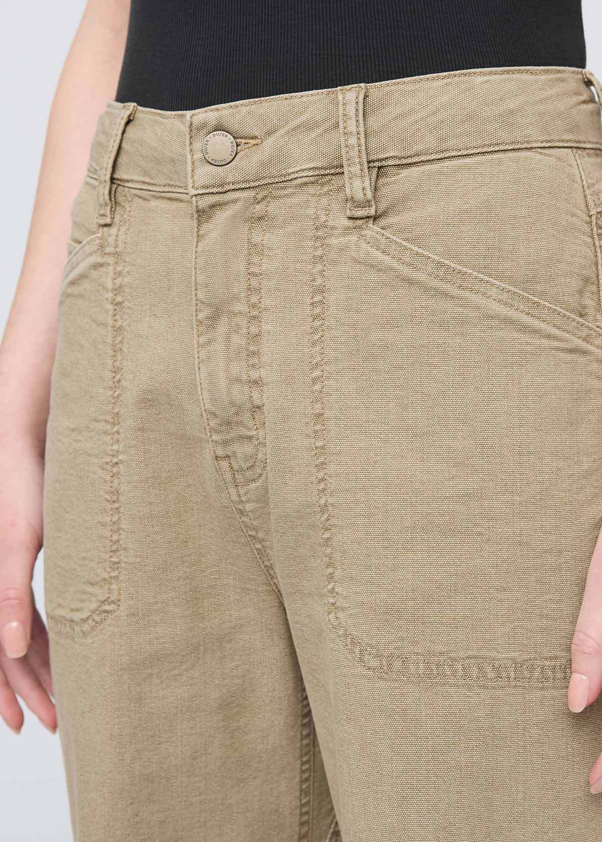 Women's Stretch Canvas Tan Utility Pants waist detail