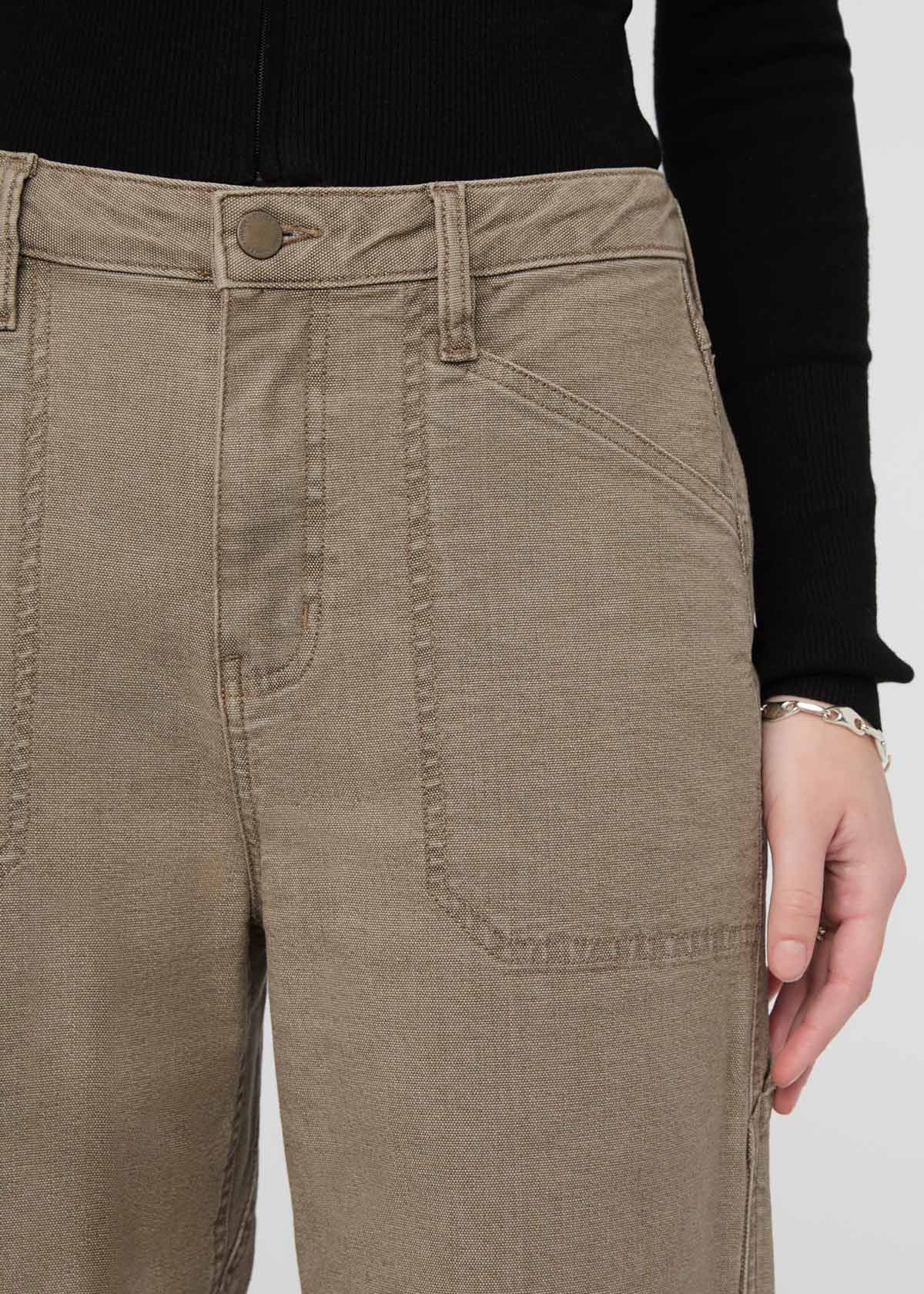 womens stretch canvas teak utility pants front waistband