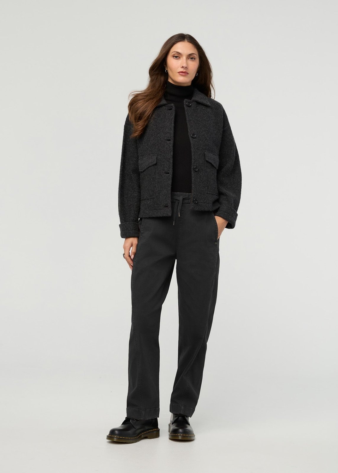 Women's Black Barrel Pull On Pant full body
