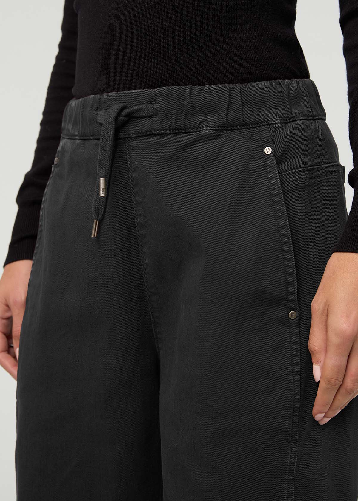 Women's Black Barrel Pull On Pant front detail