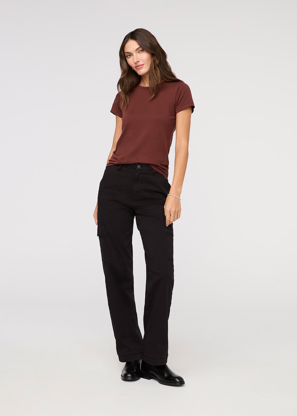 Women's Black High Rise Twill Cargo Pants full body