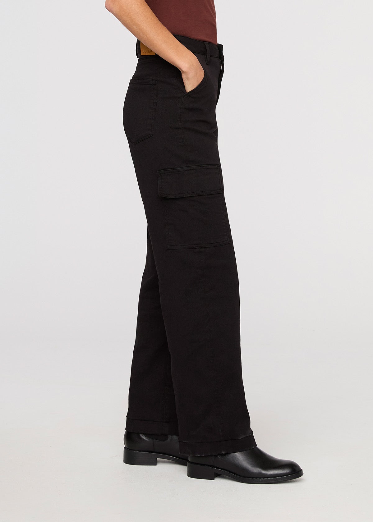 Women's Black High Rise Twill Cargo Pants side