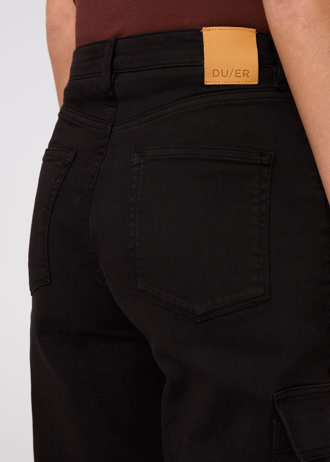 Women's Black High Rise Twill Cargo Pants back detail