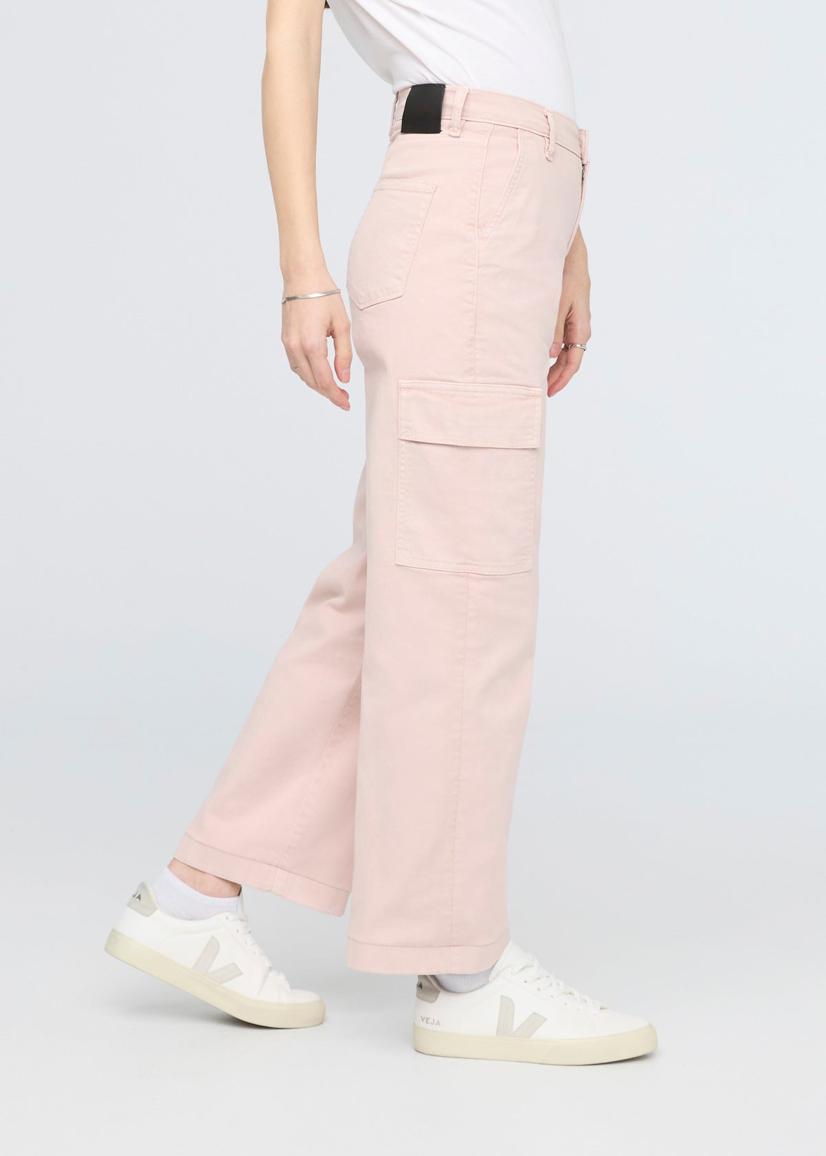 women's soft rose high rise twill cargo pants side