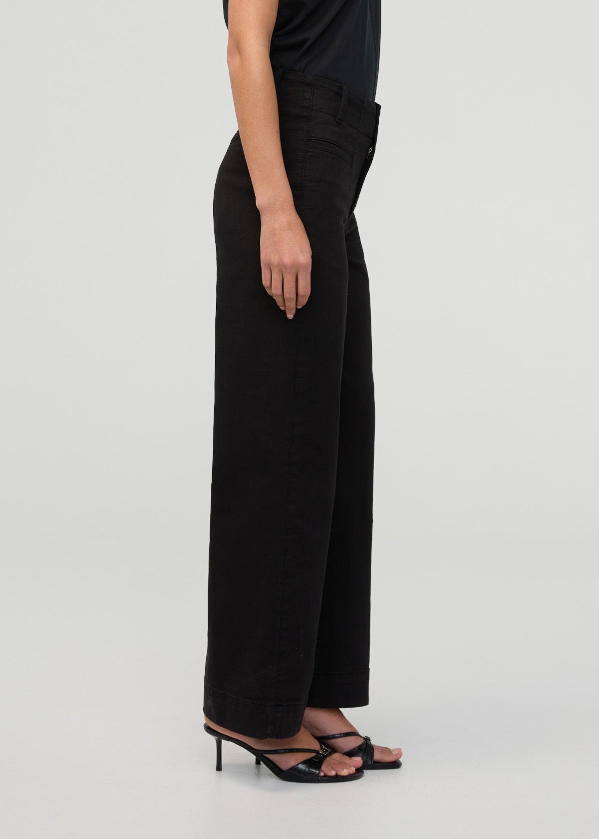 women's black flextwill high rise trouser side