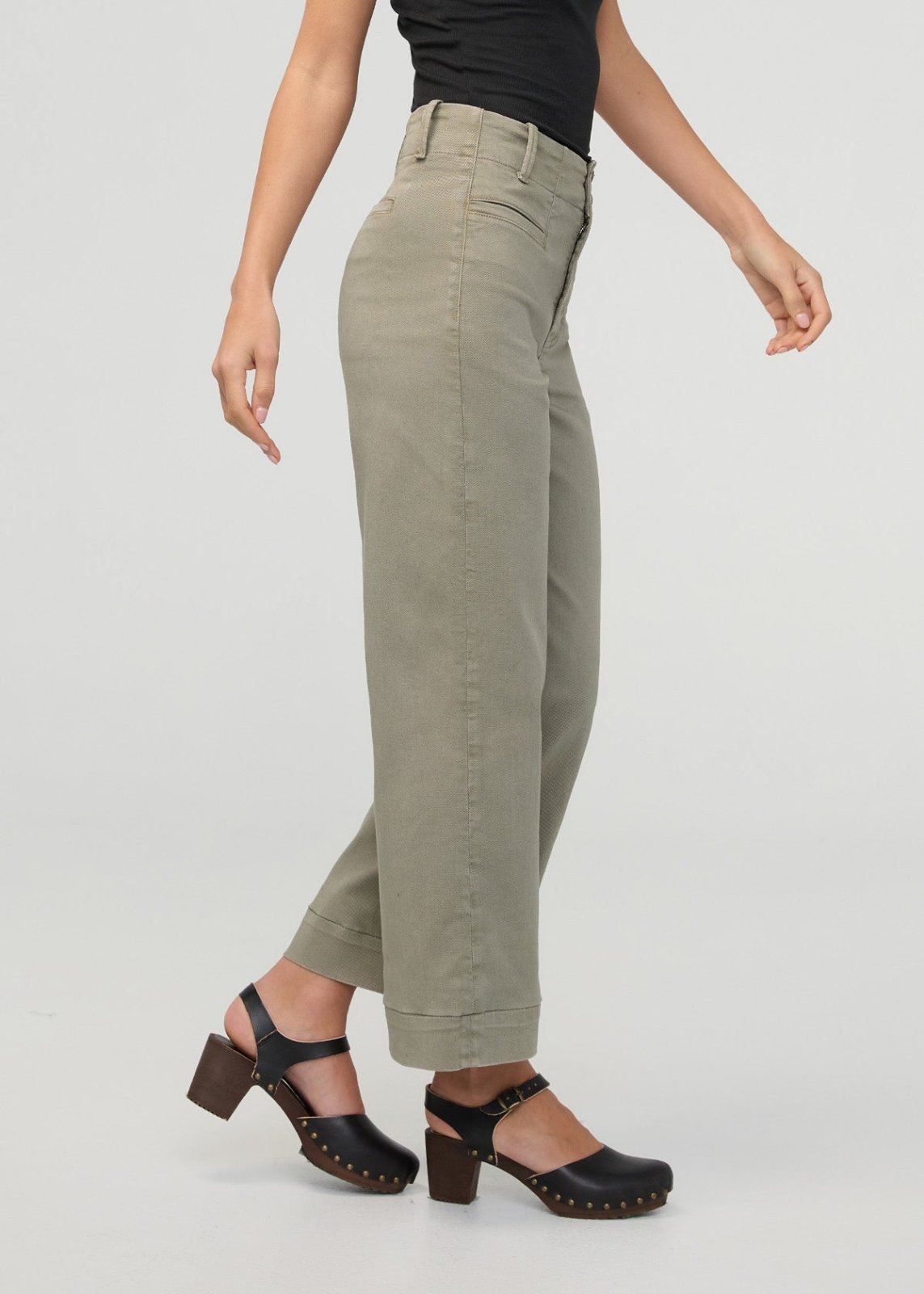 womens light muted green high rise trouser side