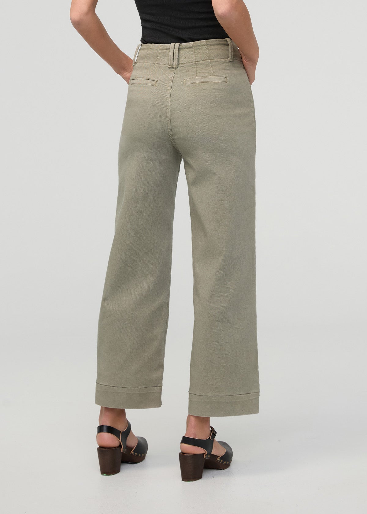 womens light muted green high rise trouser back