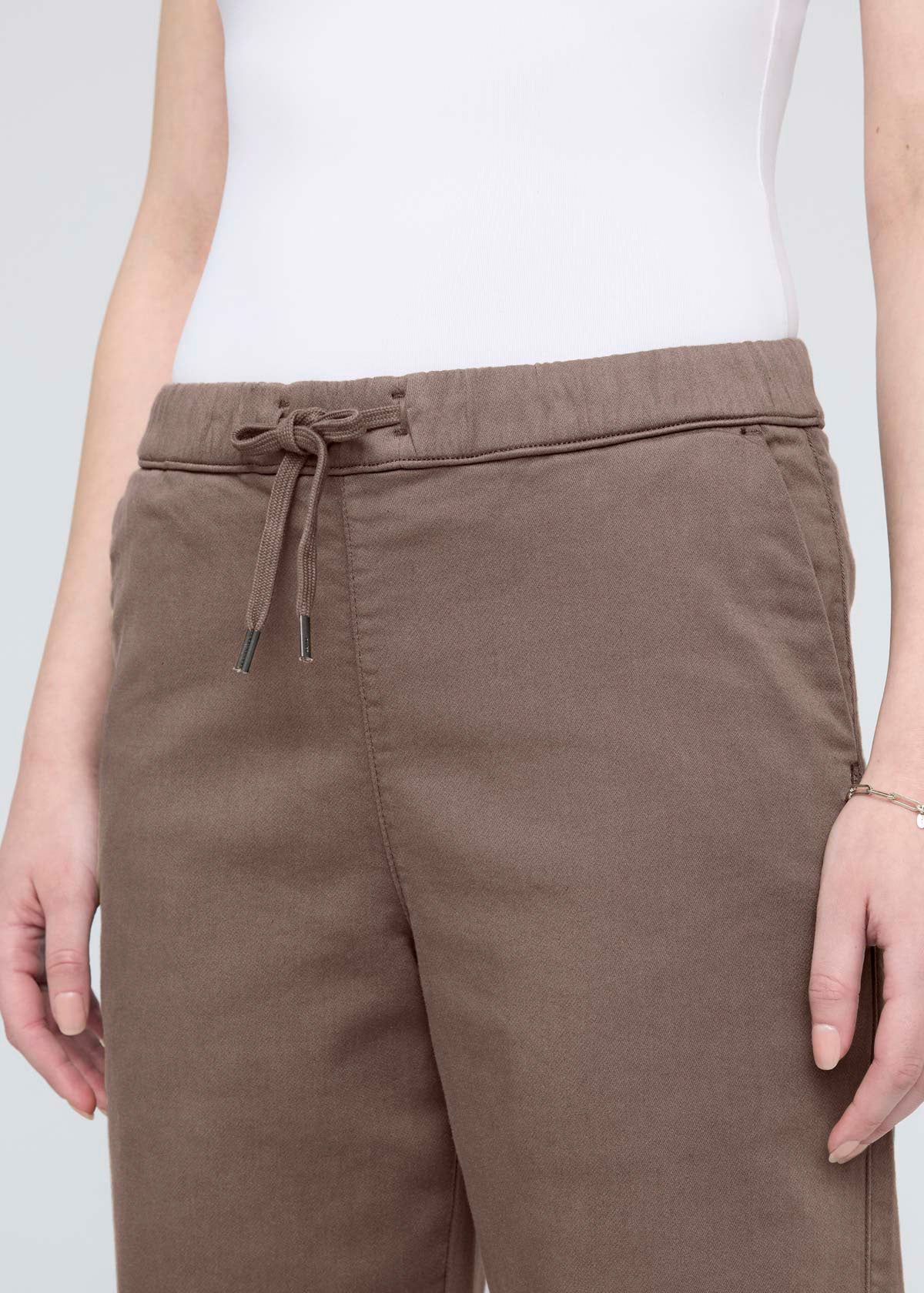 womens purple-brown wide leg sweatpants front waistband detail