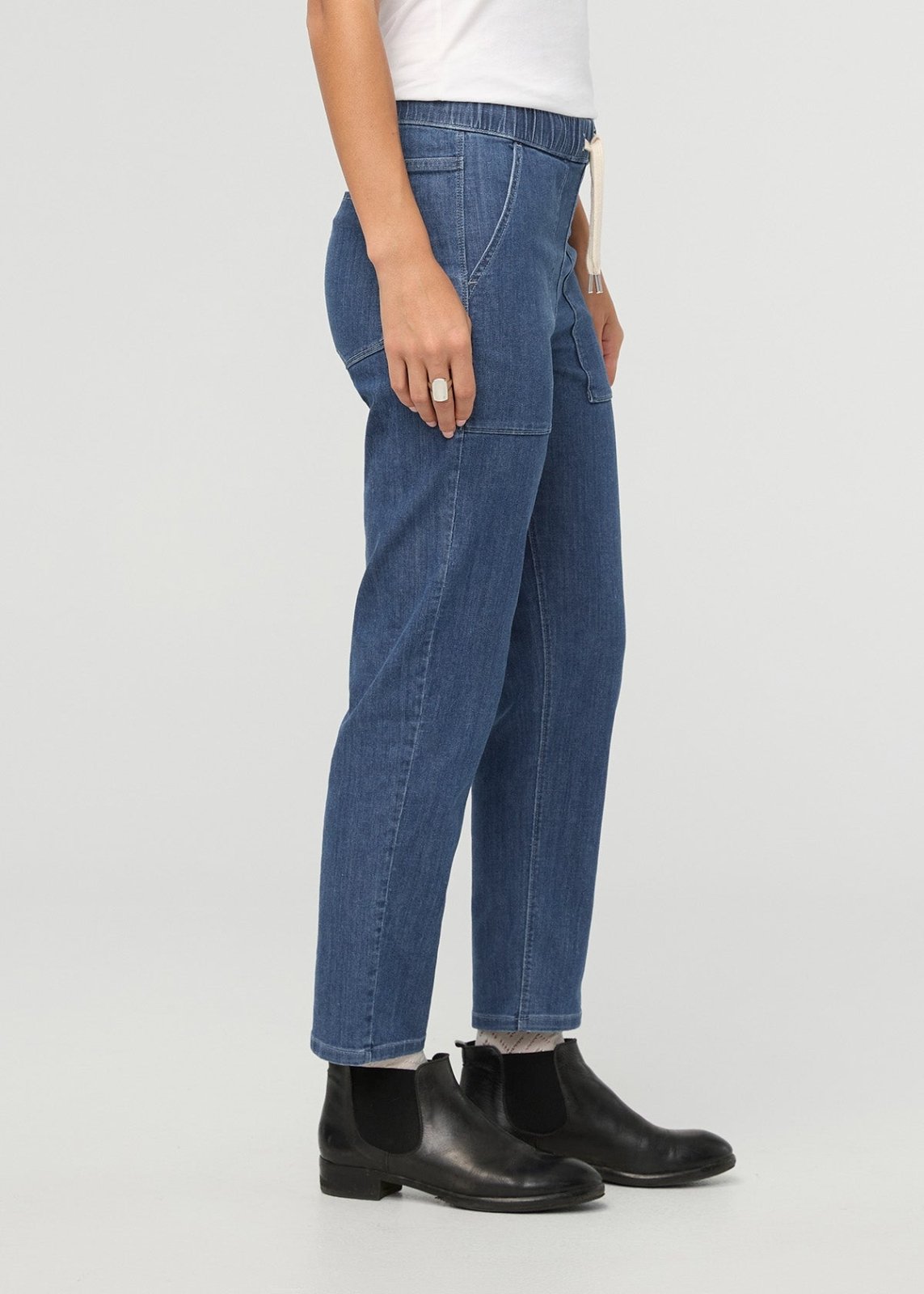 Women's Seaside Blue Relaxed Pull On Lightweight Denim Pants side
