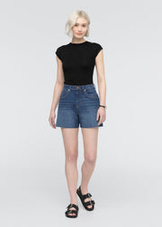 Women's Medium Indigo High Rise Denim Shorts full body