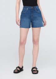 Women's Medium Indigo High Rise Denim Shorts front
