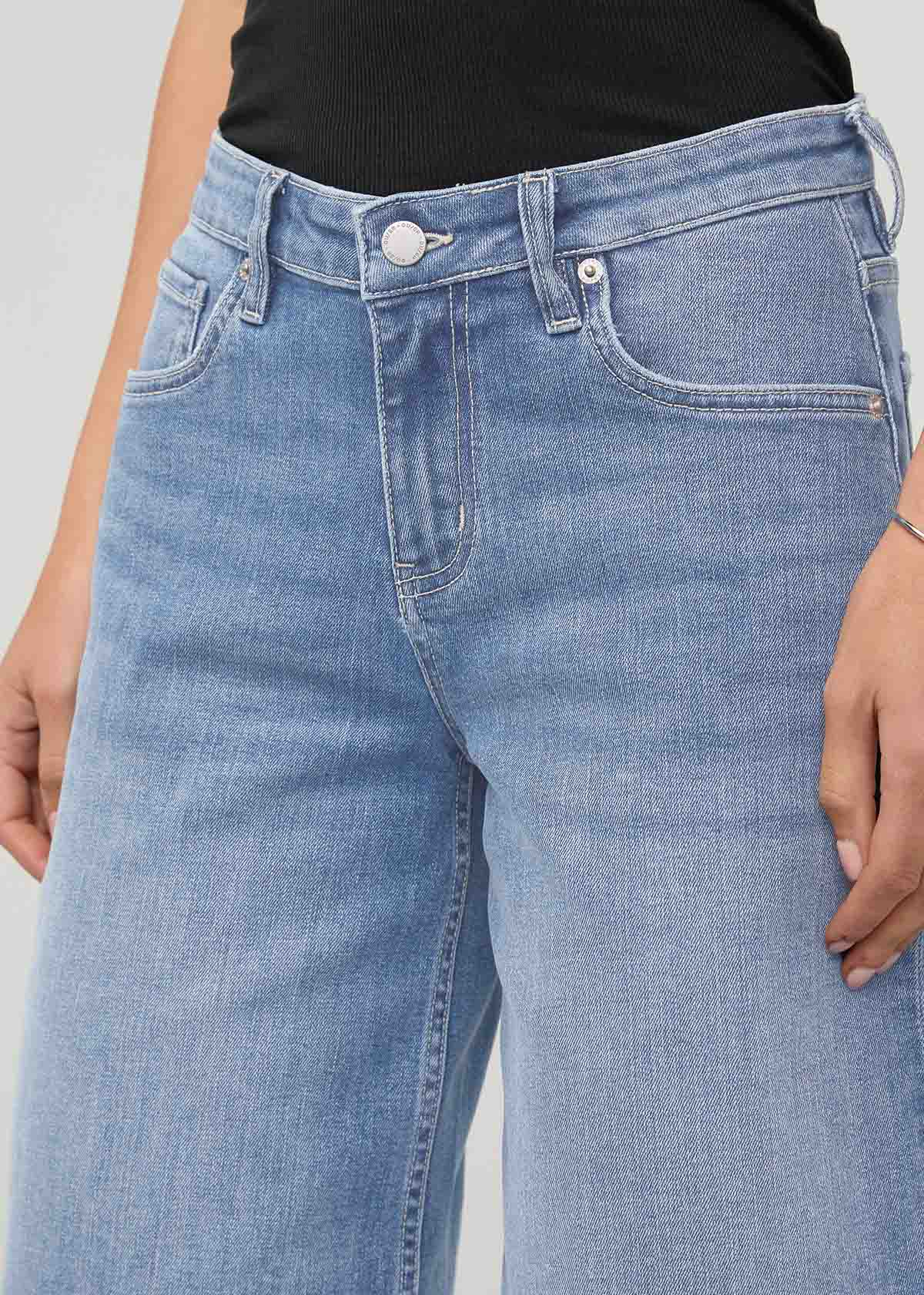 Women's Vintage Seaside High Rise Denim Shorts front waistband detail