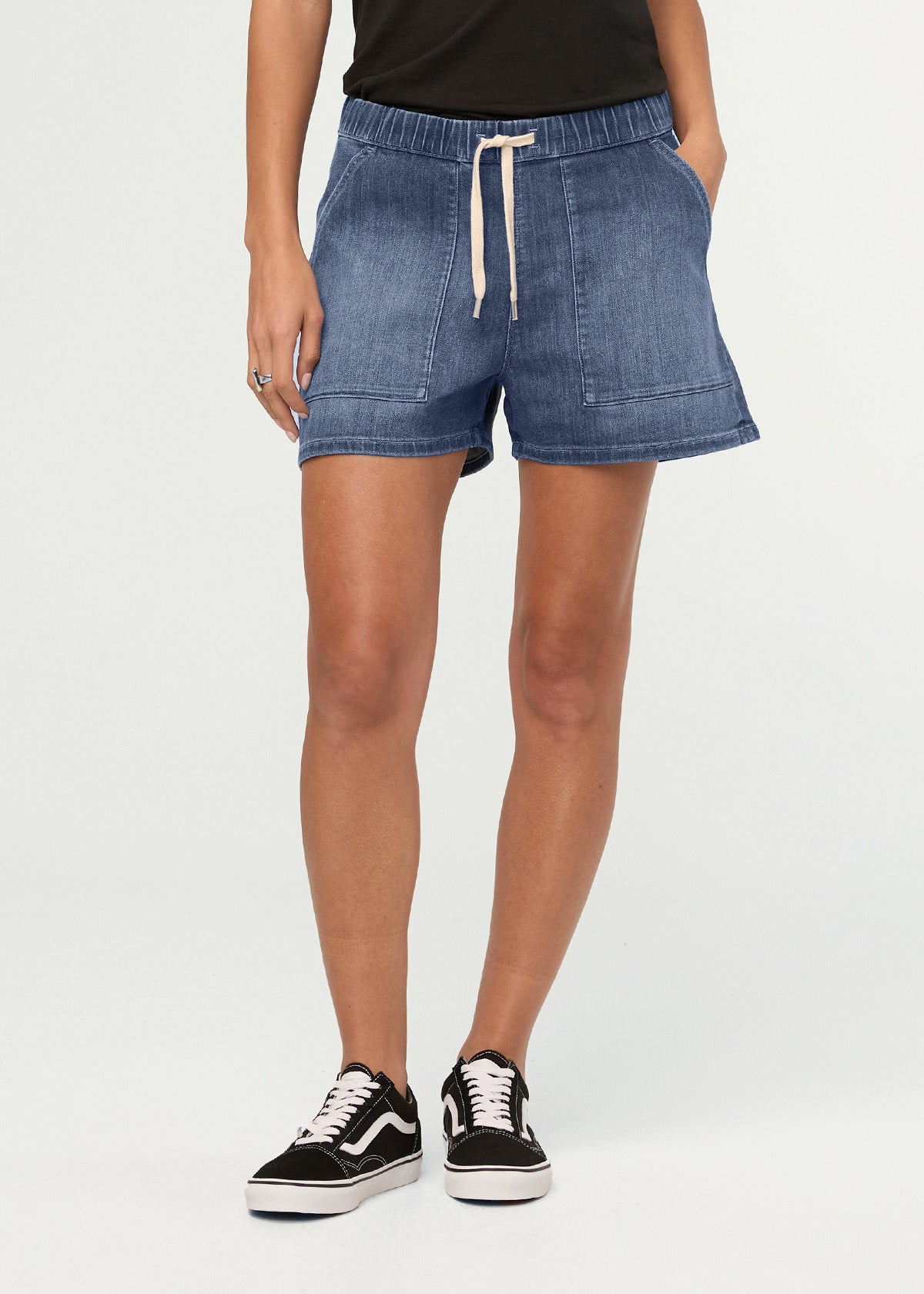 Women's Medium Blue Relaxed Drawstring Denim Shorts front