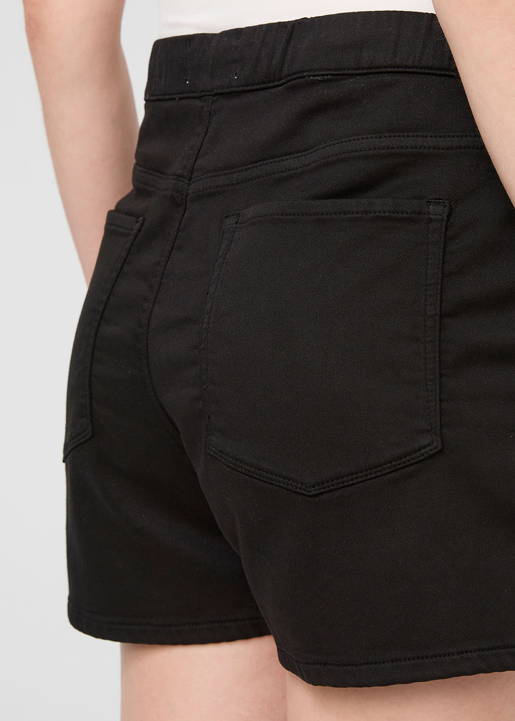 womens black pull on drawstring shorts back waistband detail