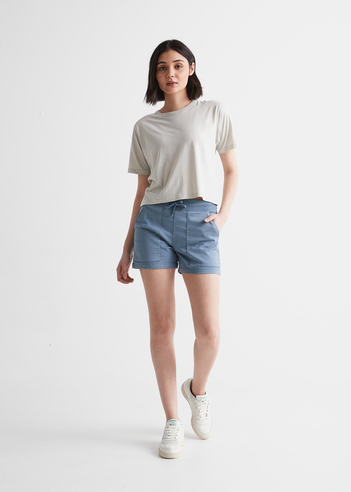 Women's Stone Blue Stretch Sweat Short Full Body