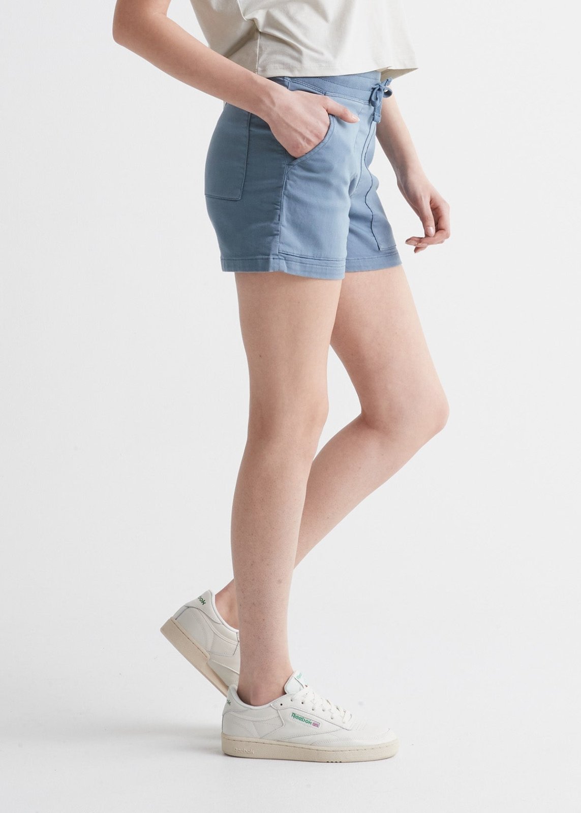 Women's Stone Blue Stretch Sweat Short Side