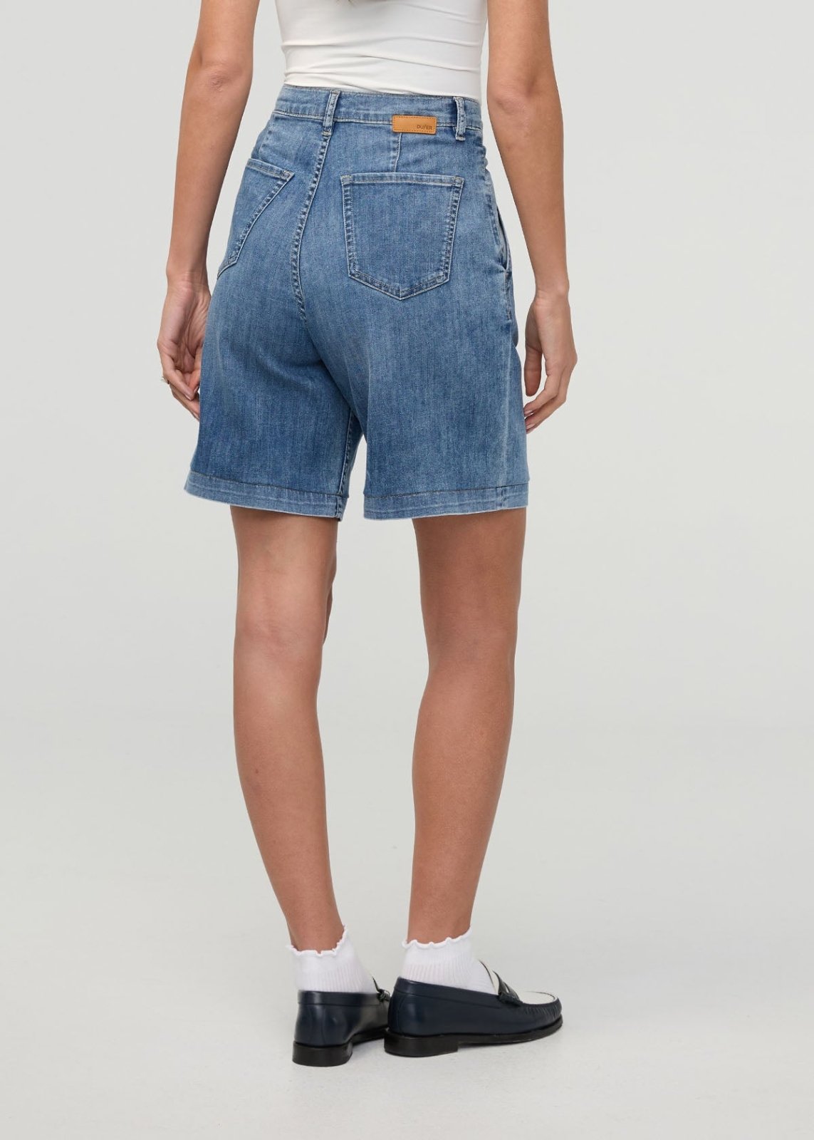 Women's Slate Indigo Denim Lite Pleated Long Short Back