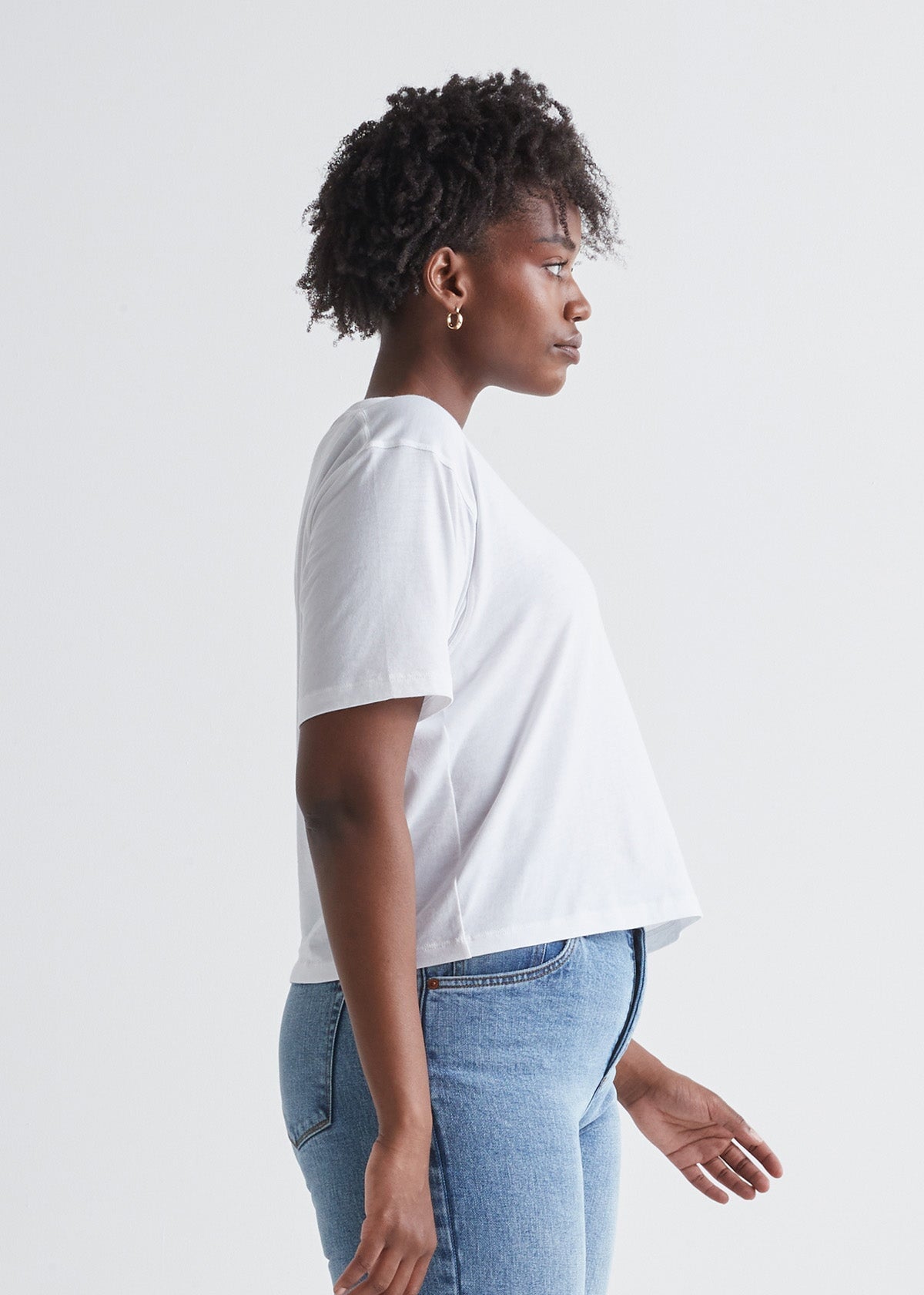 Women's white lightweight soft crop tshirt side