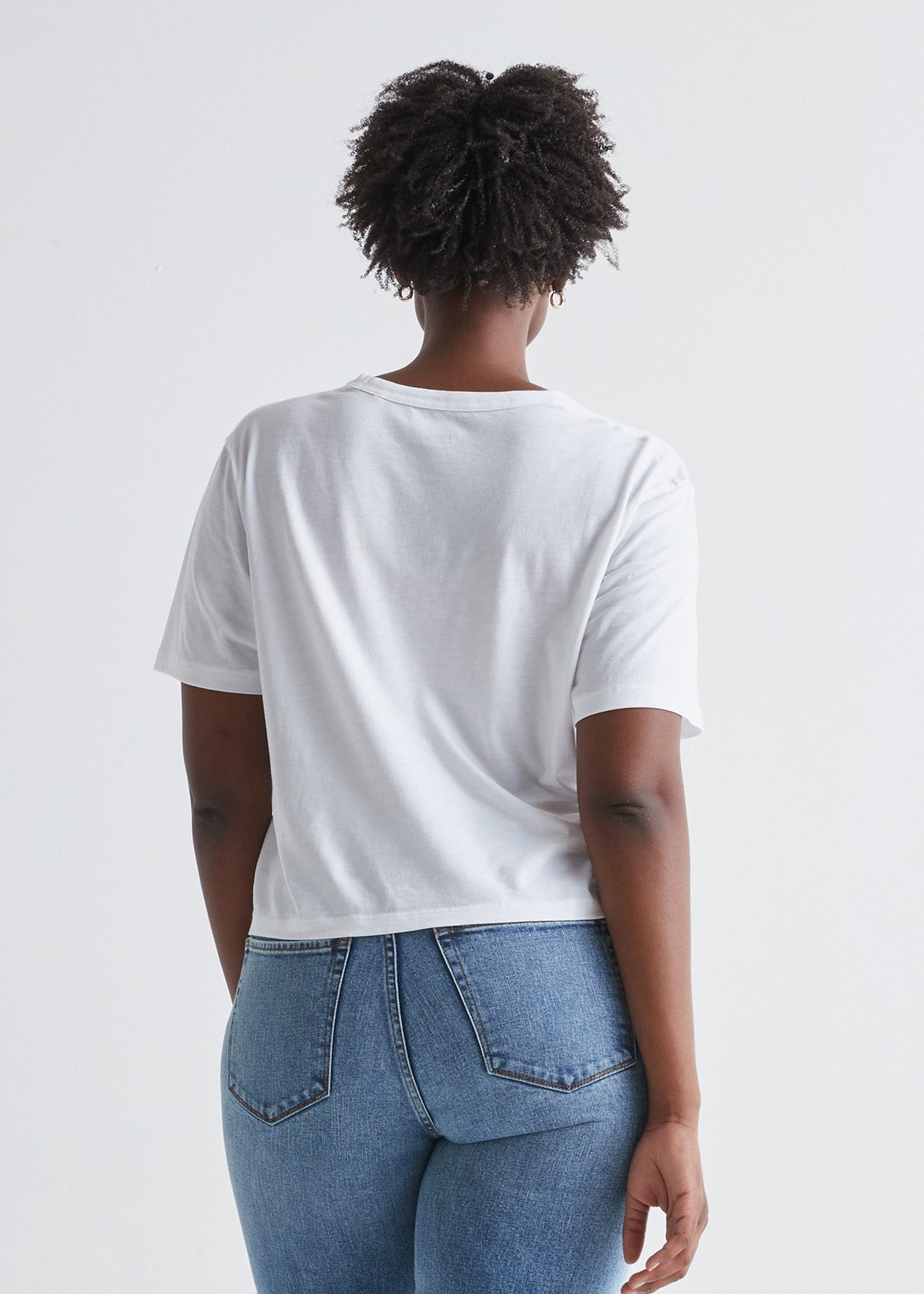 Women's white lightweight soft crop tshirt back