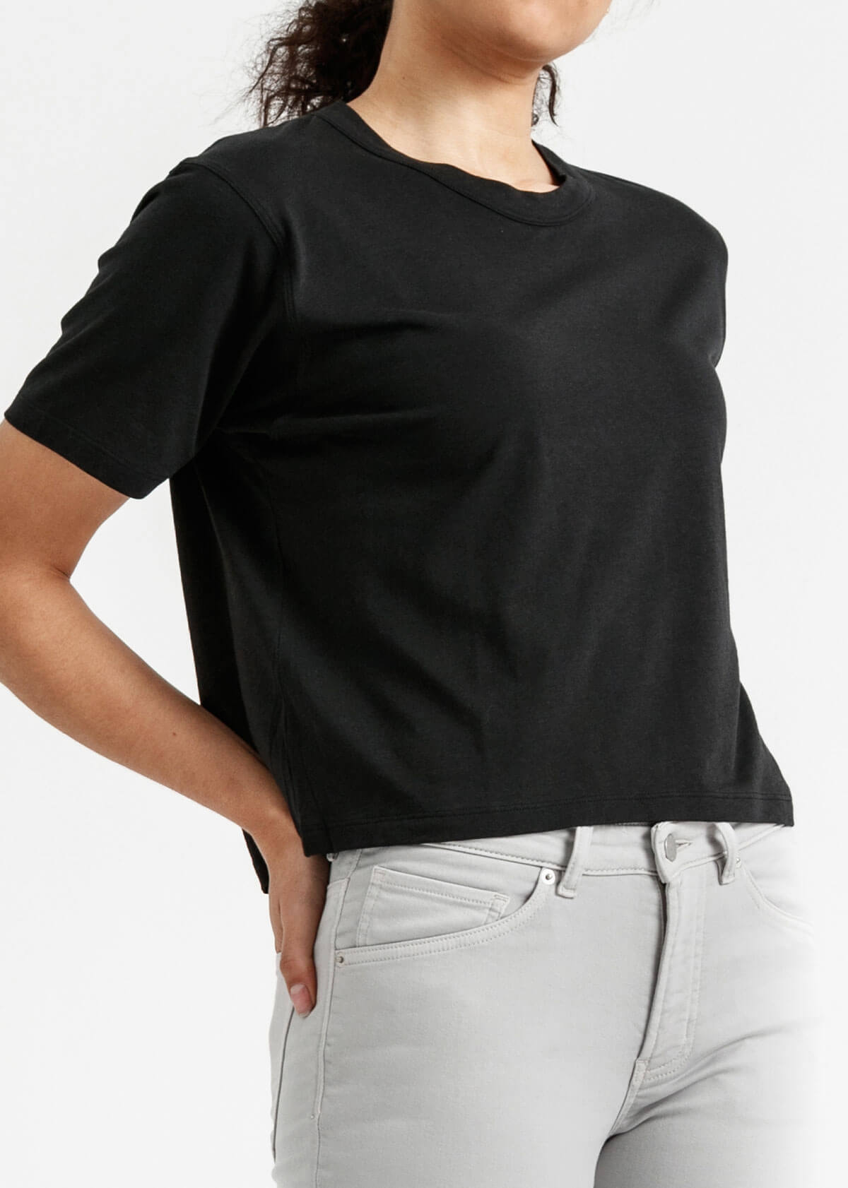 Women's black lightweight soft crop tshirt front