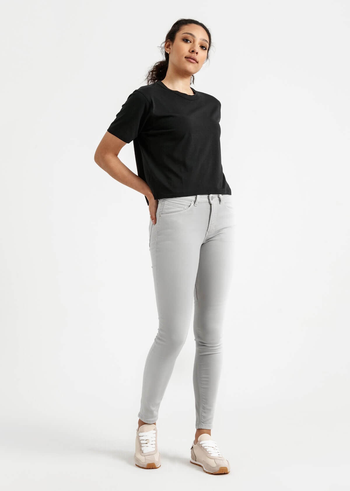 Women's black lightweight soft crop tshirt full body