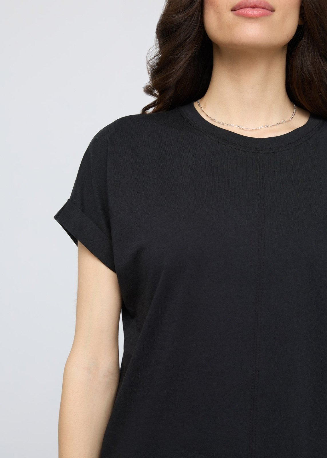 womens black 100% pima cotton t-shirt front seam