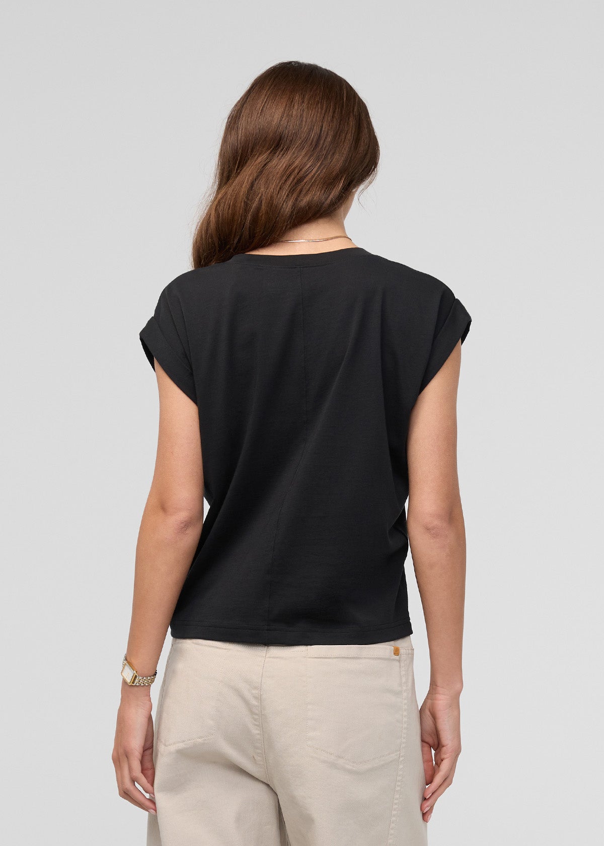 Women's Black Pima Cotton Dolman V-Neck Back