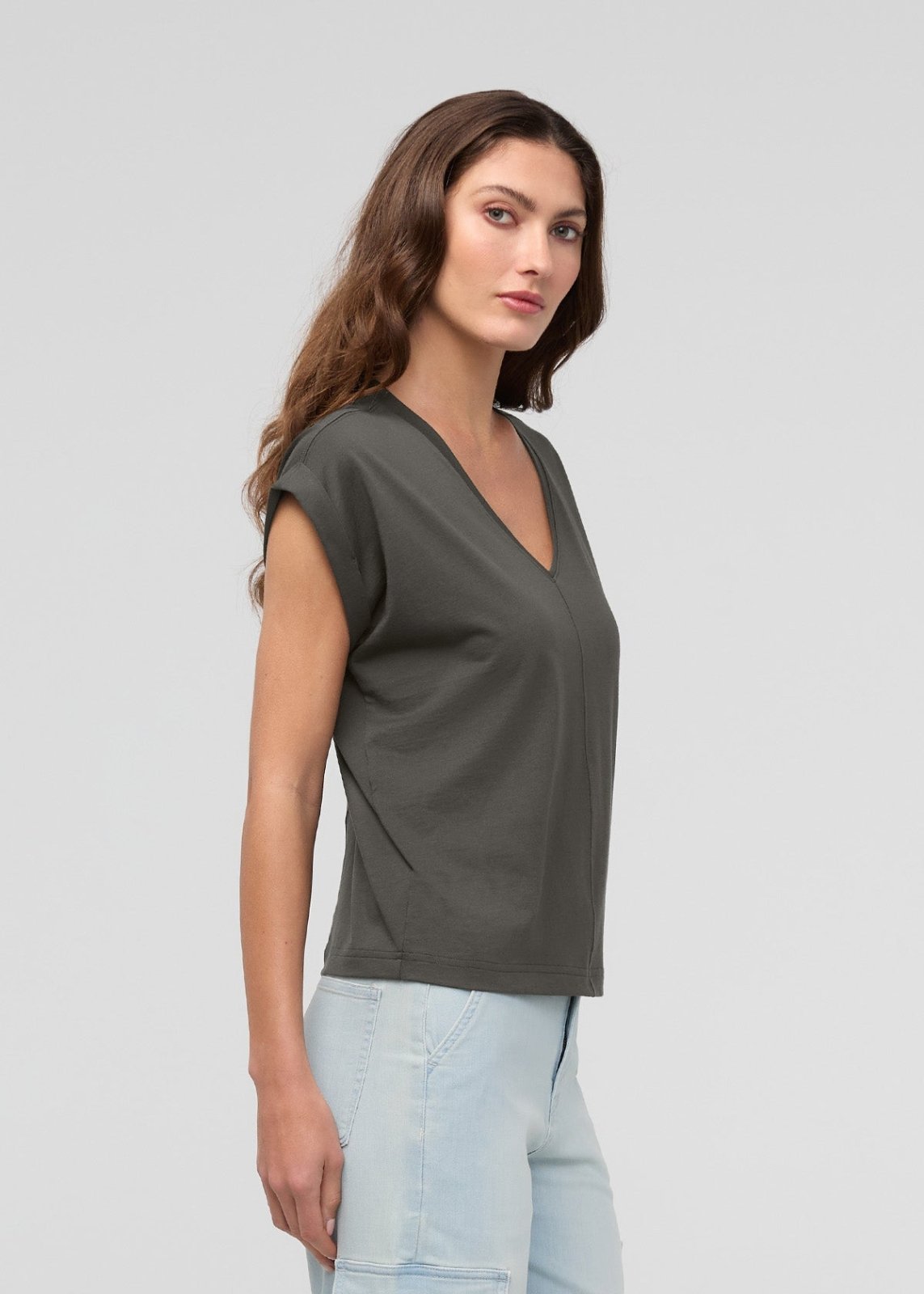 Women's Evergreen Pima Cotton Dolman V-Neck Side