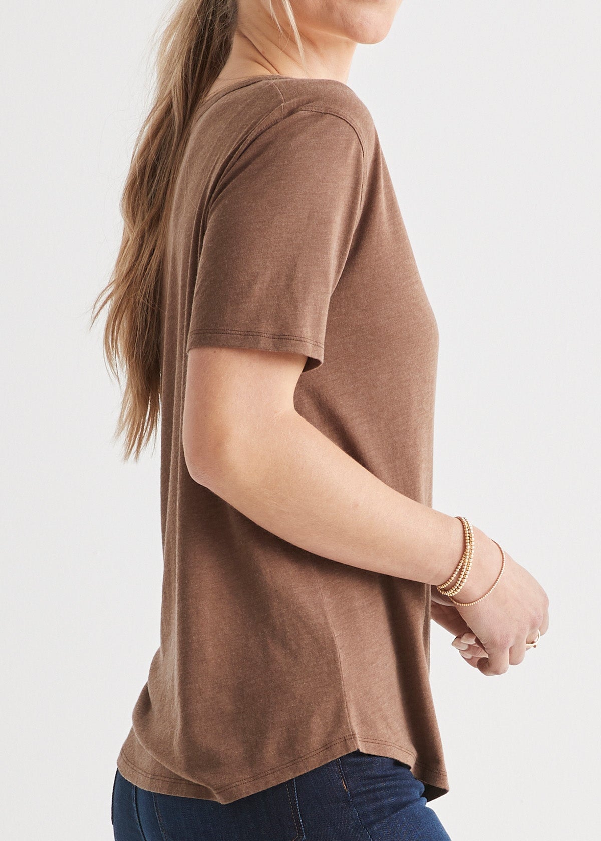 womens soft lightweight brown v-neck t-shirt side