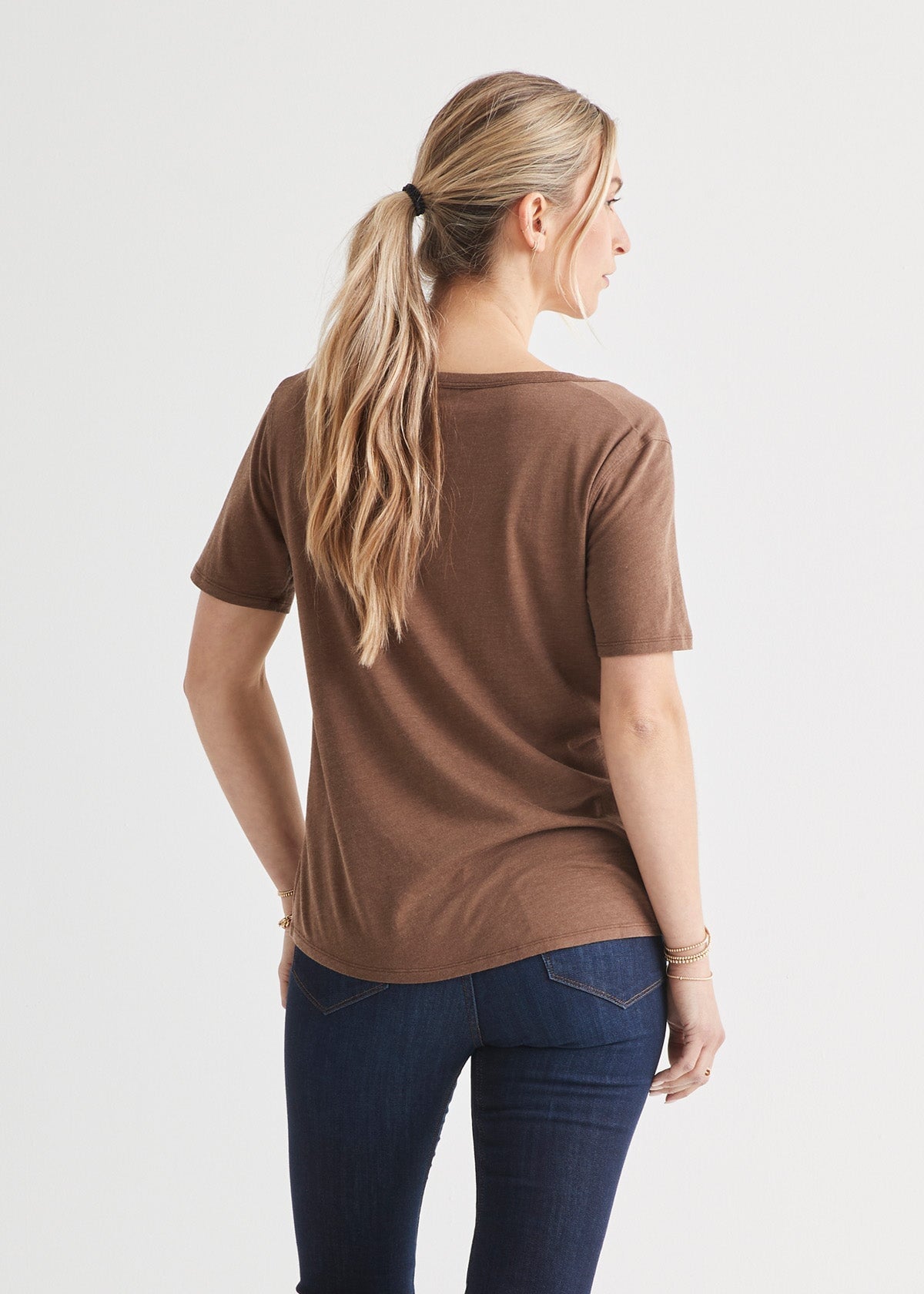 womens soft lightweight brown v-neck t-shirt back zoomed out
