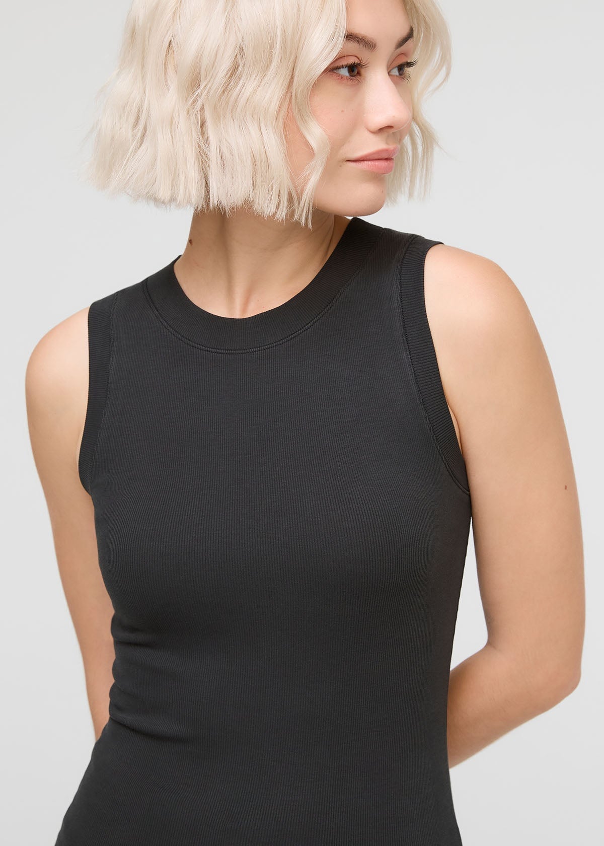 Ribbed Pima High Neck Tank - Black