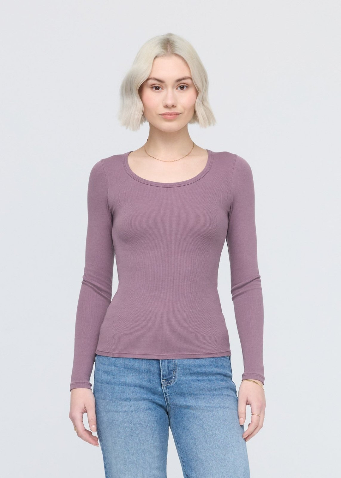 womens light purple ribbed pima cotton long sleeve front