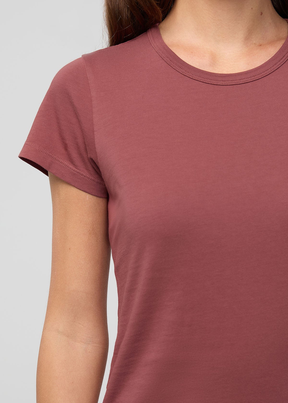 Women's Red Clay 100% Pima Cotton Fitted T-Shirt Front Detail