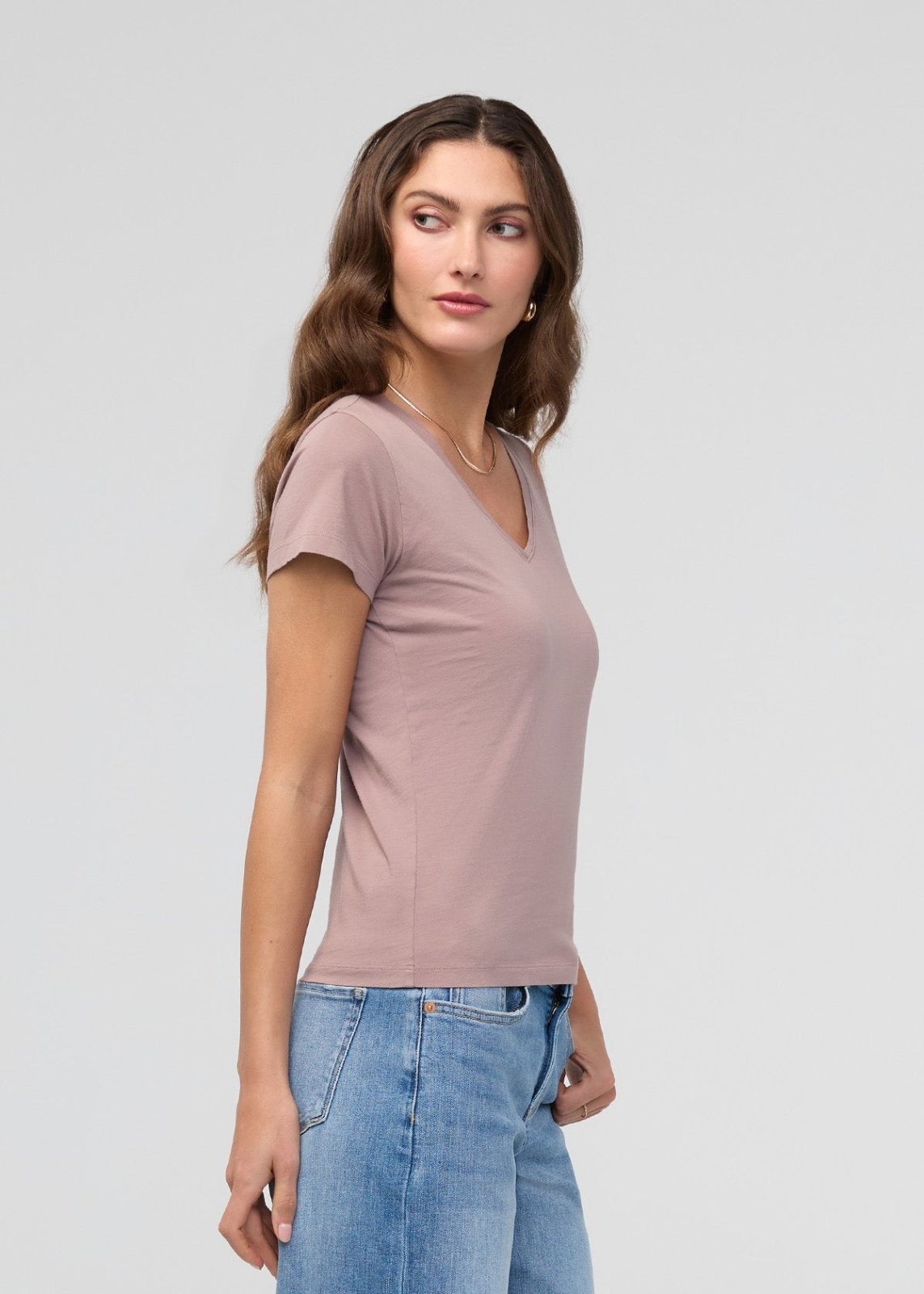 Women's Hazy Mauve Pima Cotton V-Neck Side