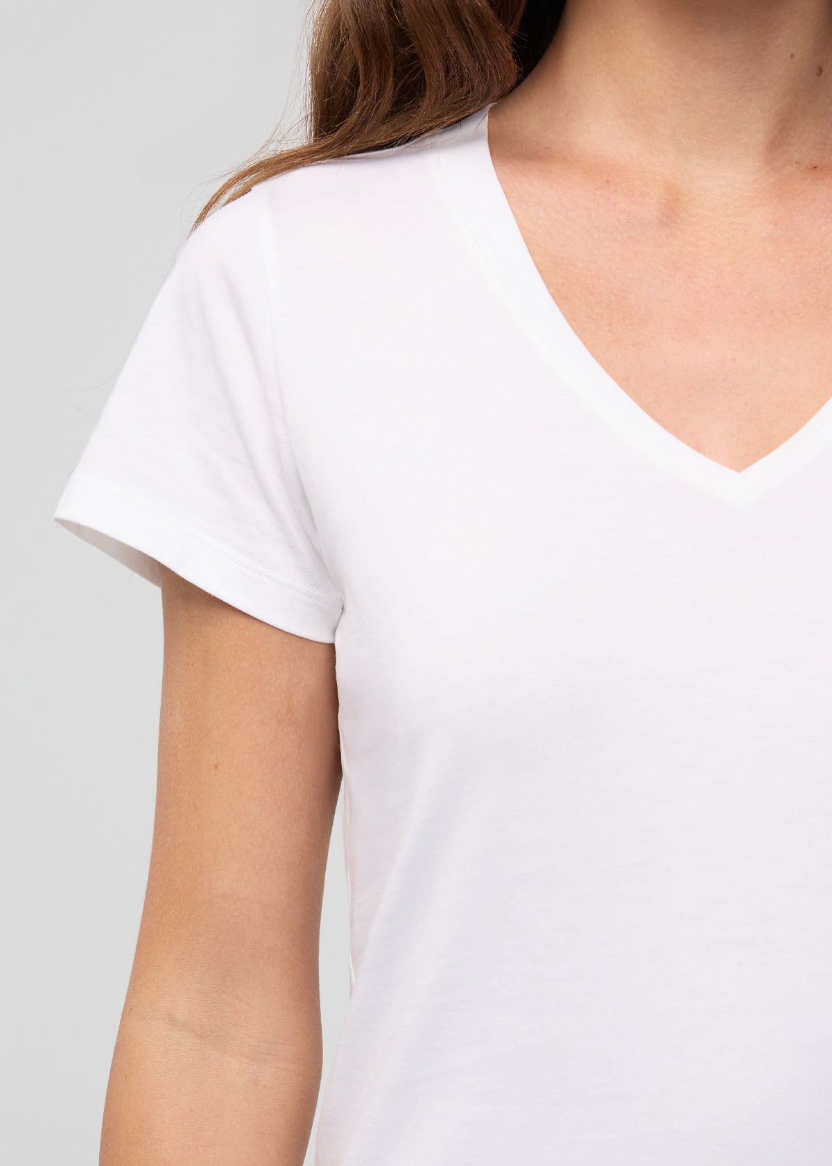 Women's White 100% Pima Cotton V-Neck Neckline