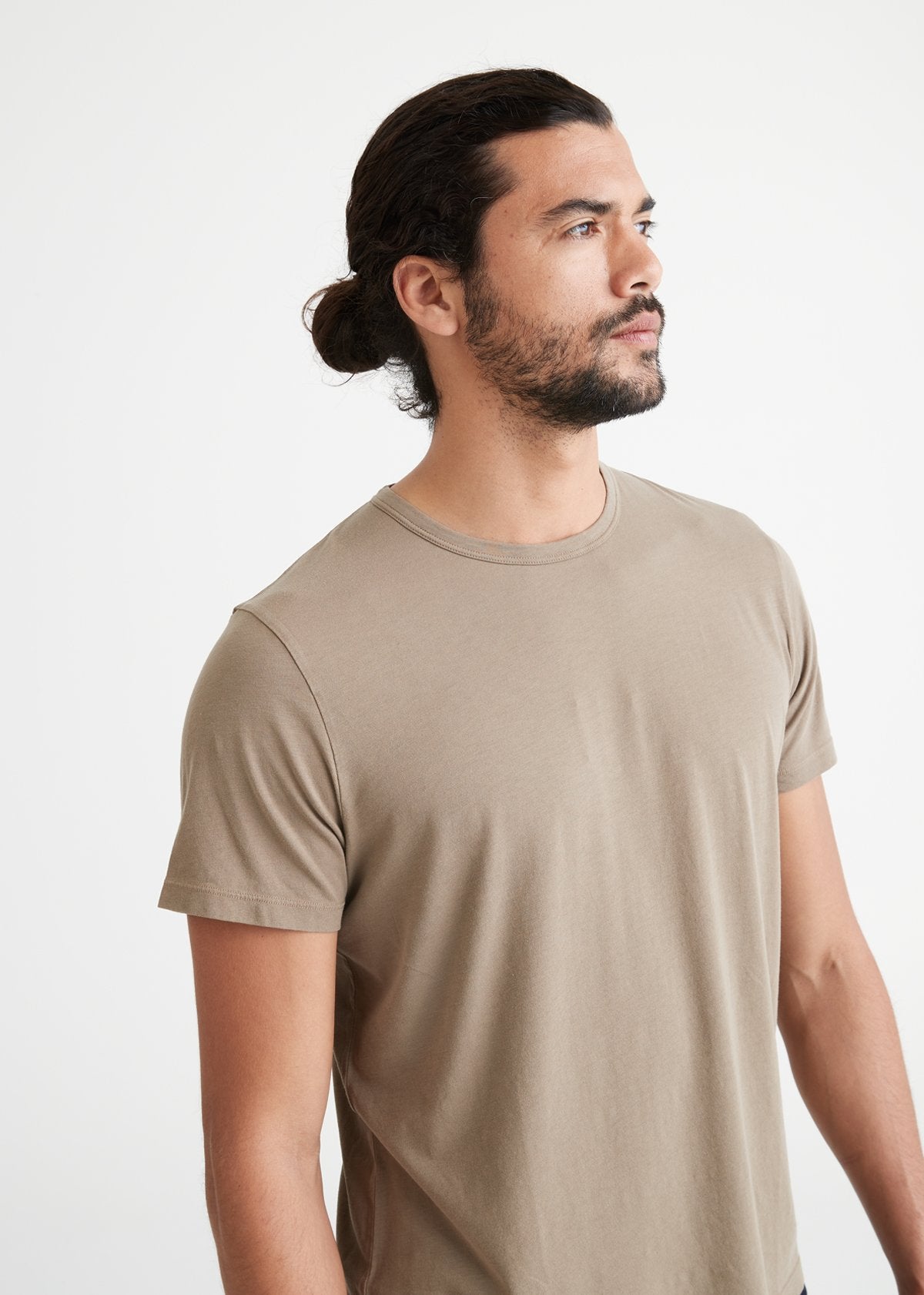 mens taupe soft lightweight t-shirt front close